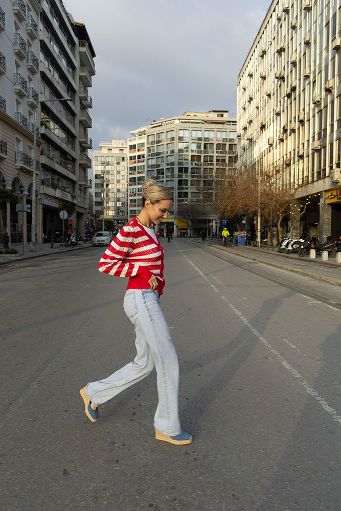 Loren Crop Cardigan (Red / White)