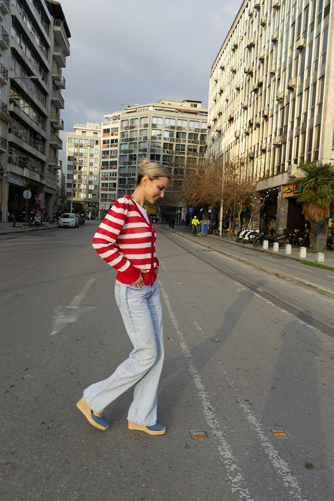 Loren Crop Cardigan (Red / White)