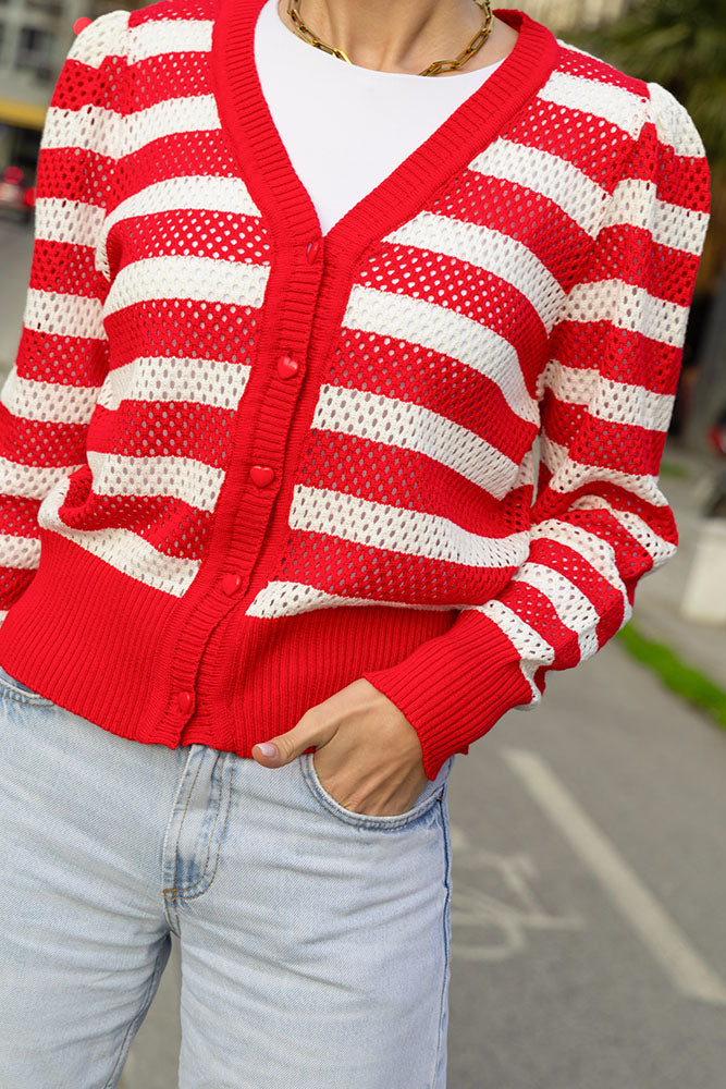 Loren Crop Cardigan (Red / White)