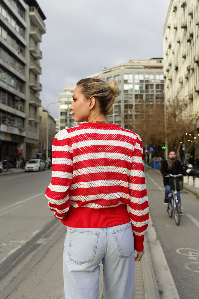 Loren Crop Cardigan (Red / White)