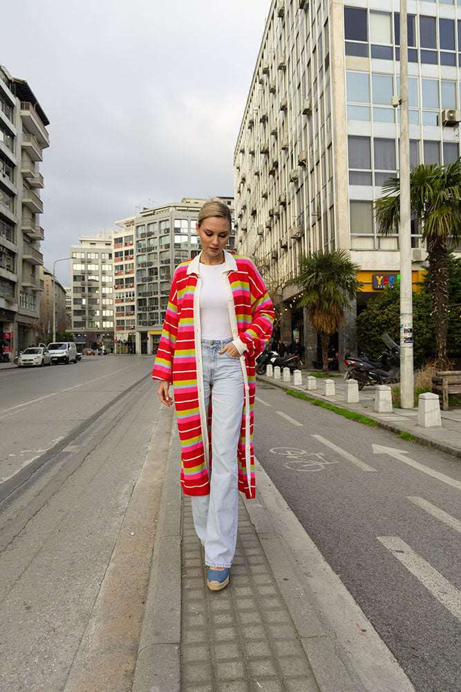 Katty Cardigan Dress (Multicolor stripes)
