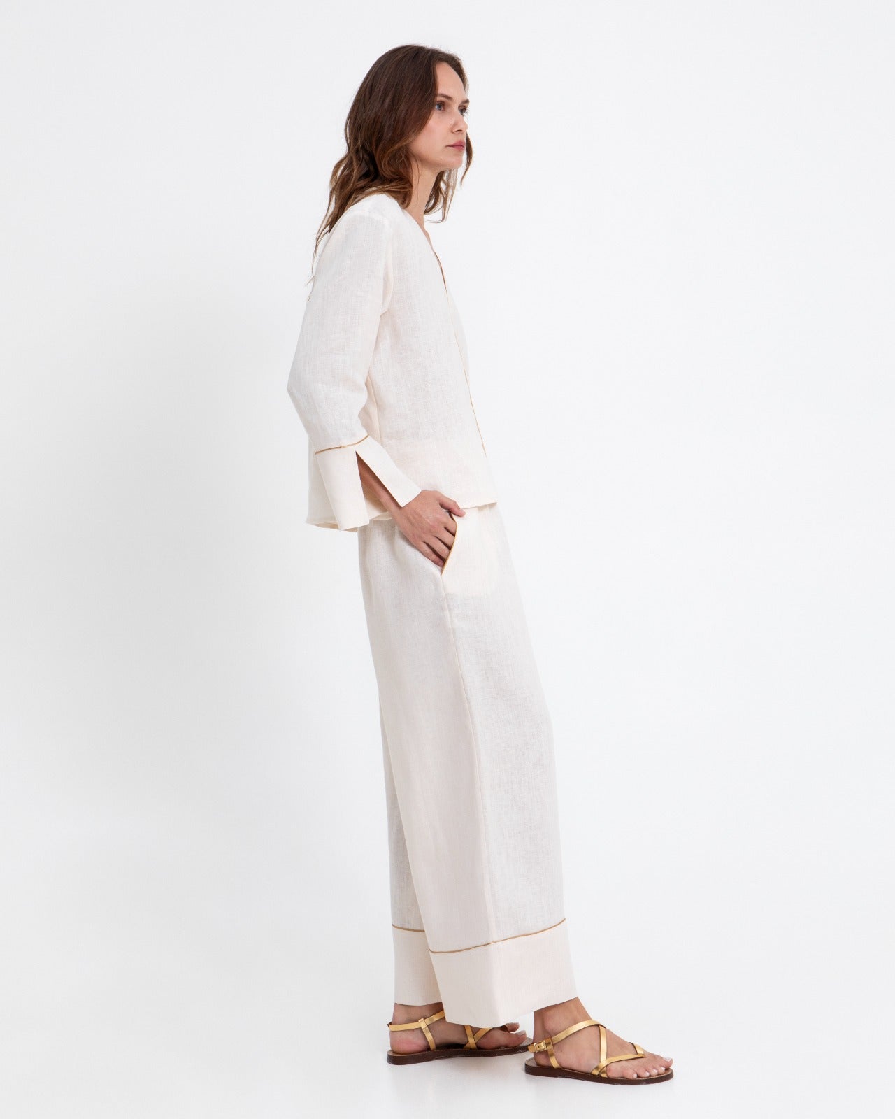 BLOUSE L/S WICK V NECK 100% LINEN 1004168