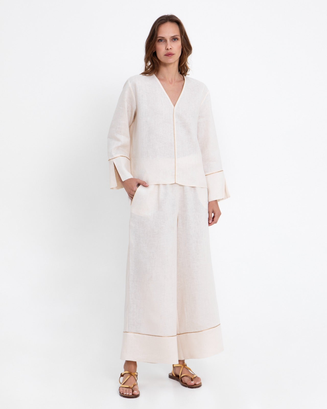 BLOUSE L/S WICK V NECK 100% LINEN 1004168