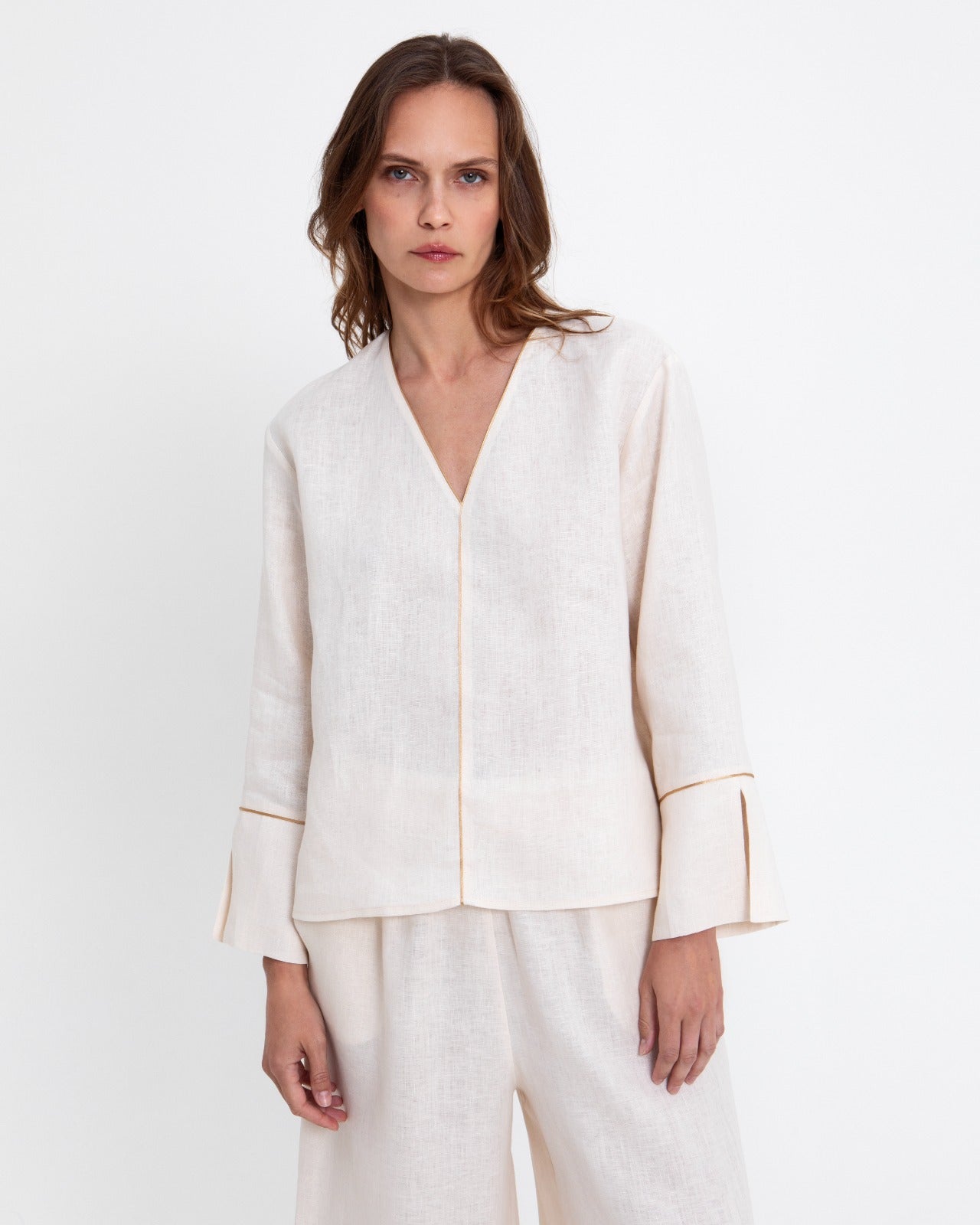 BLOUSE L/S WICK V NECK 100% LINEN 1004168