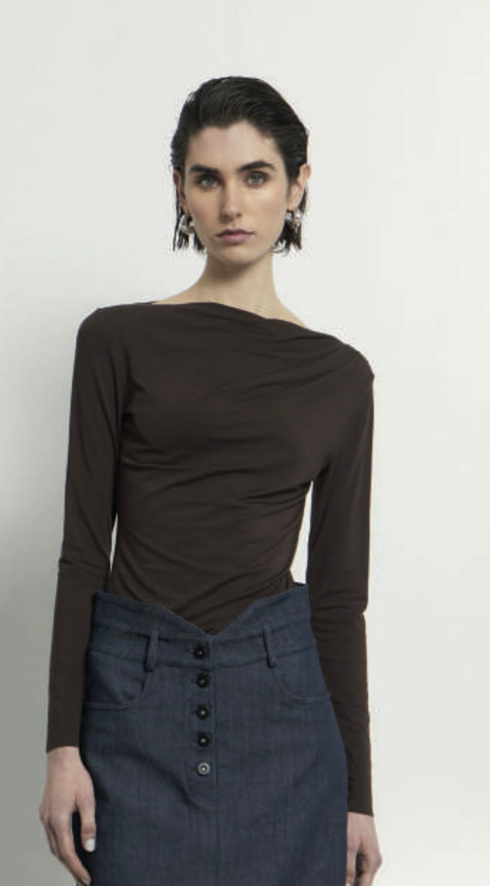 W26265 LONGSLEEVE BLOUSE  WITH DRAPED COLLAR