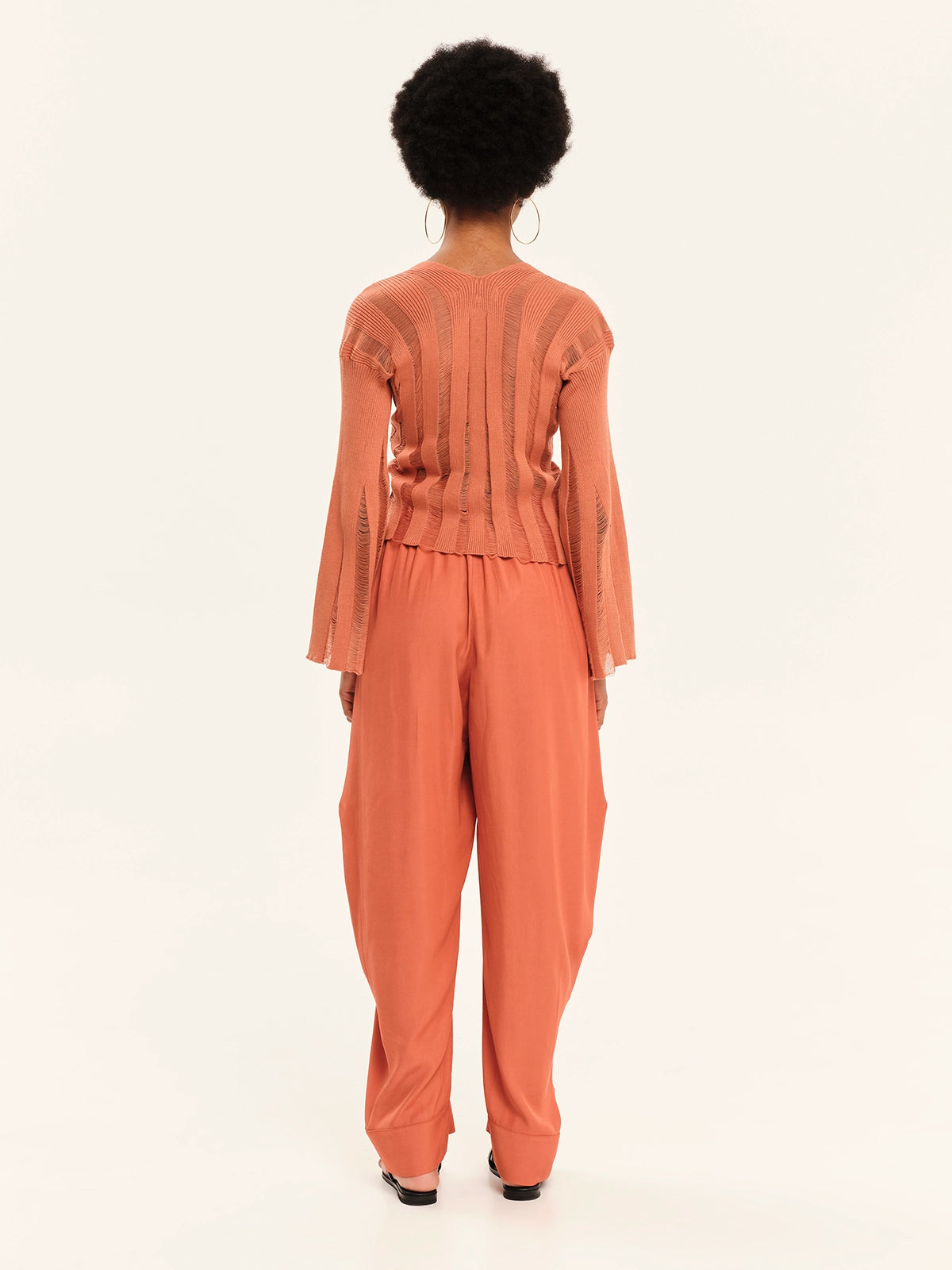 Knit cardigan with bell sleeves and “X” shaped front ties – Magic Sunsets Ecru S26202