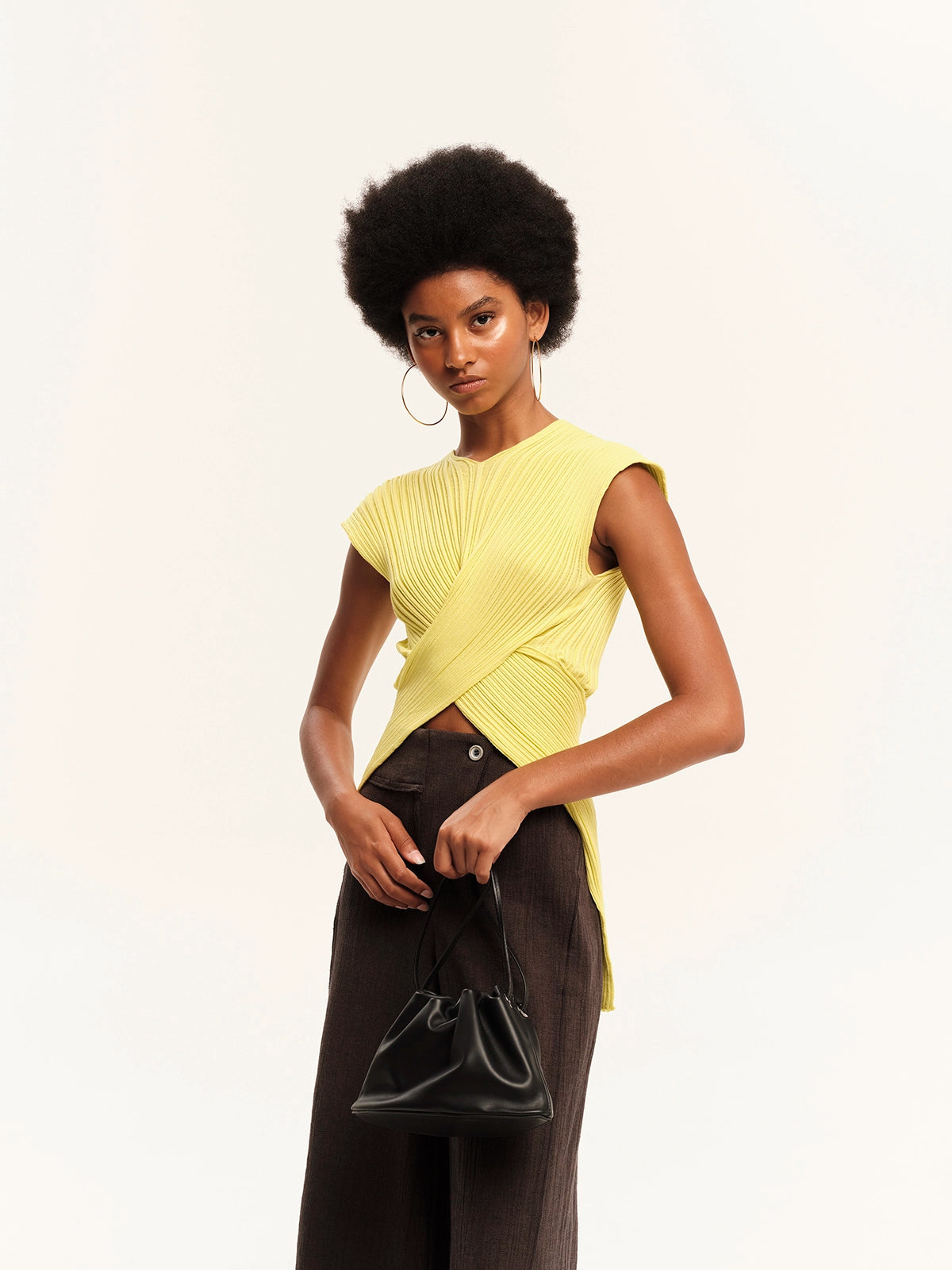 Knit Crossed Top – Seashells Black S26239