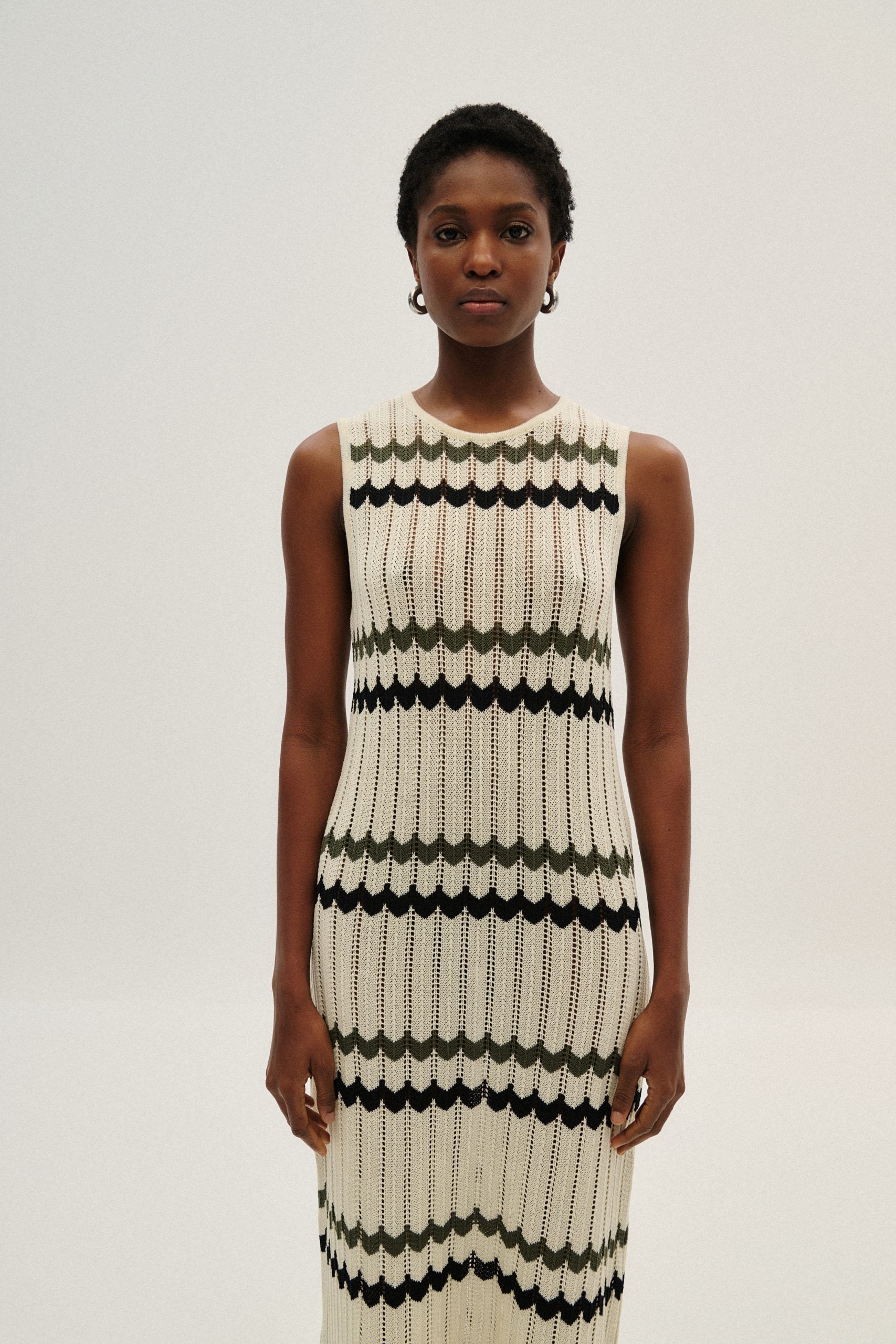 Dress Maxi Knit Ecru-Khaki-Black