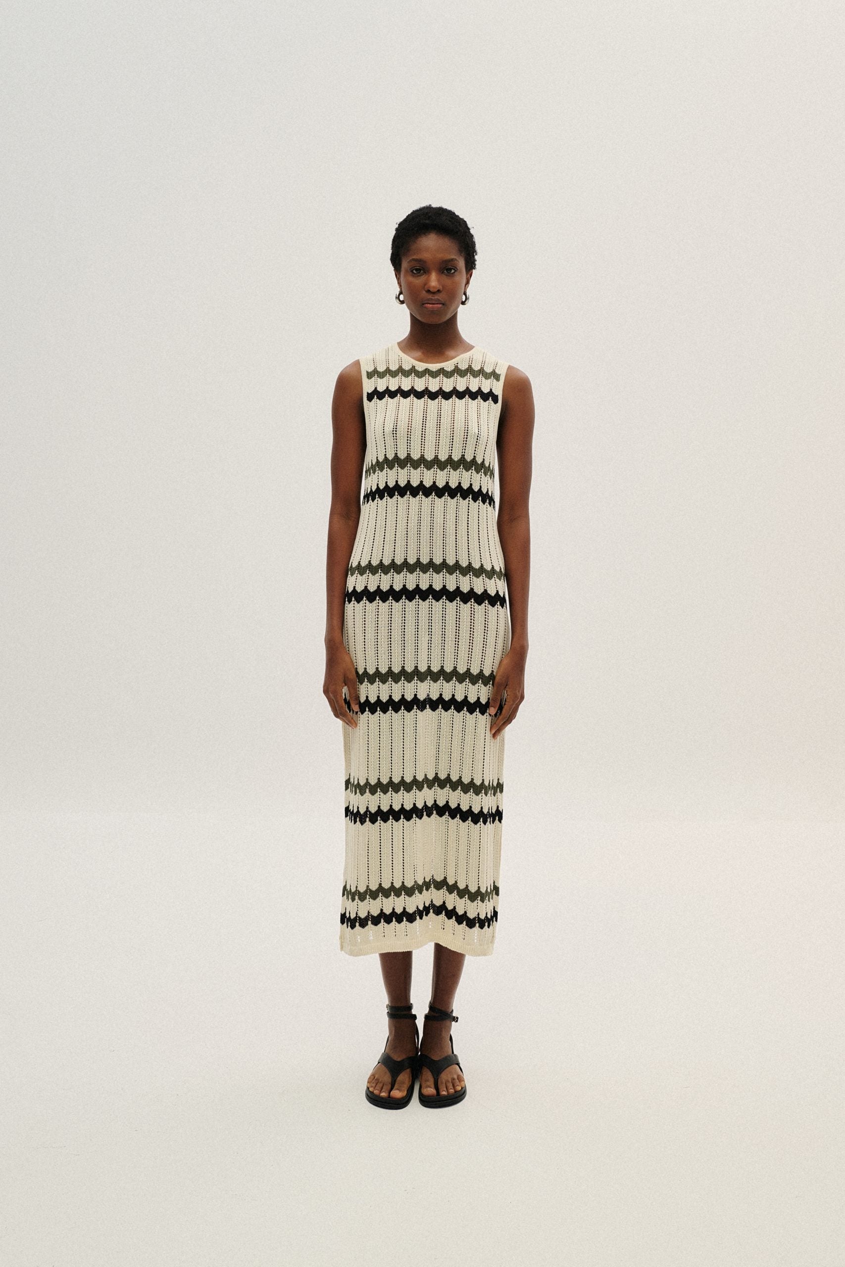 Dress Maxi Knit Ecru-Khaki-Black