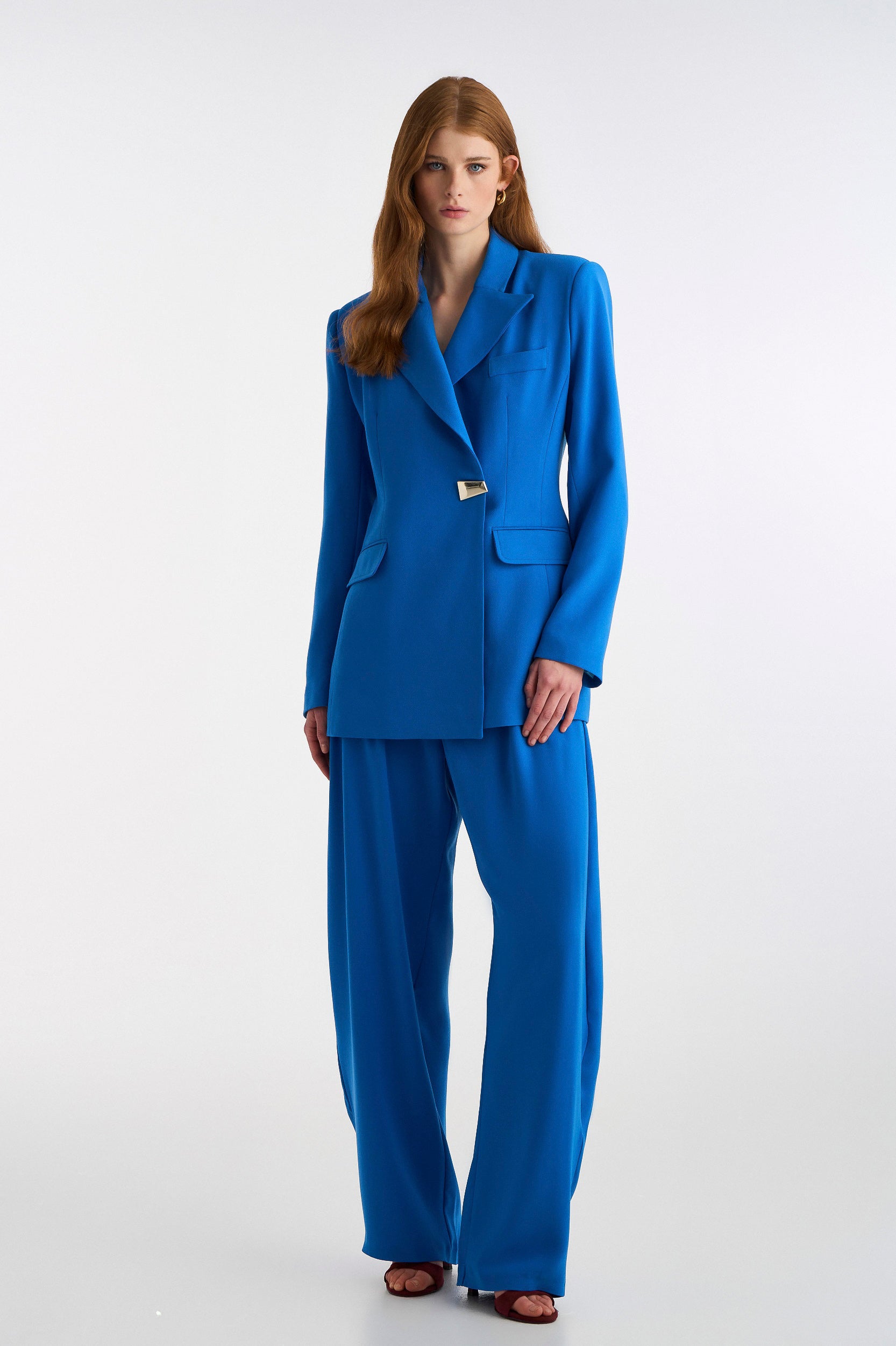 Crepe Long Pants Denim Blue