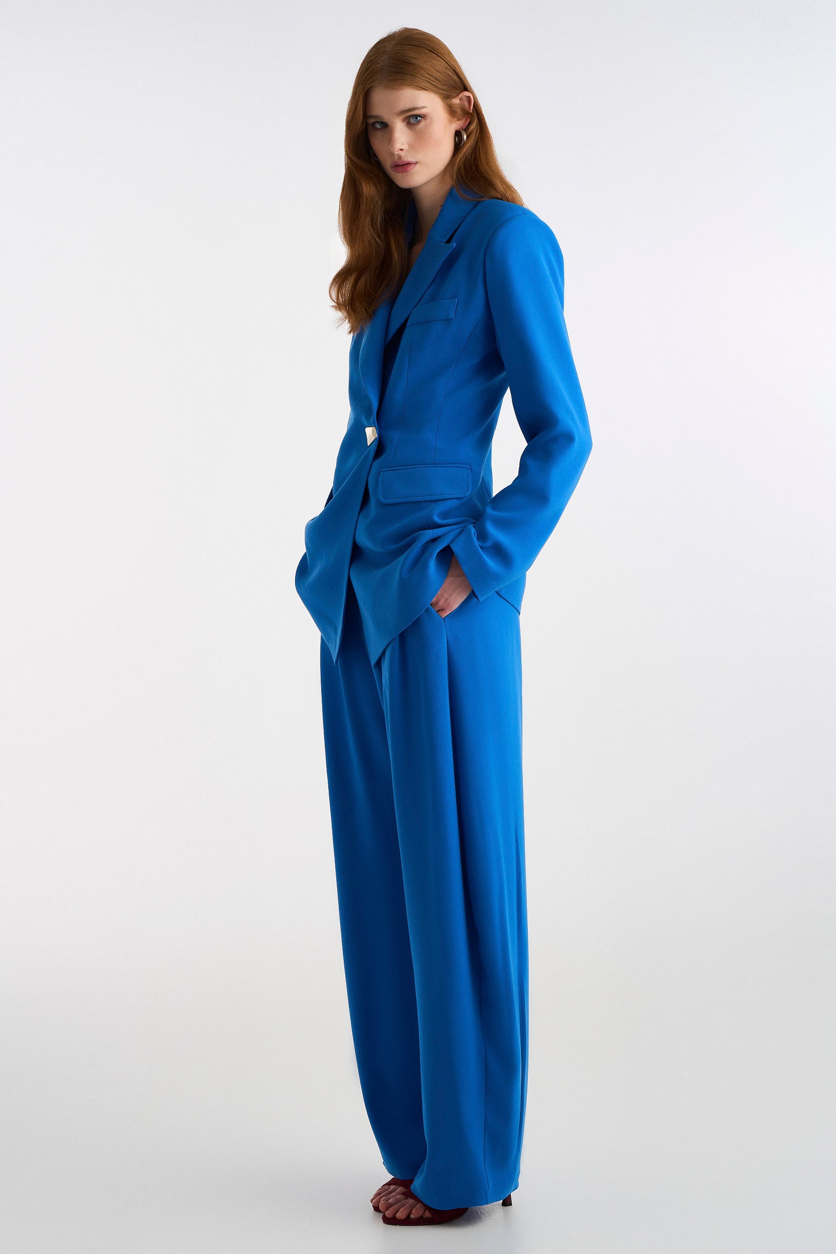 Crepe Long Pants Denim Blue