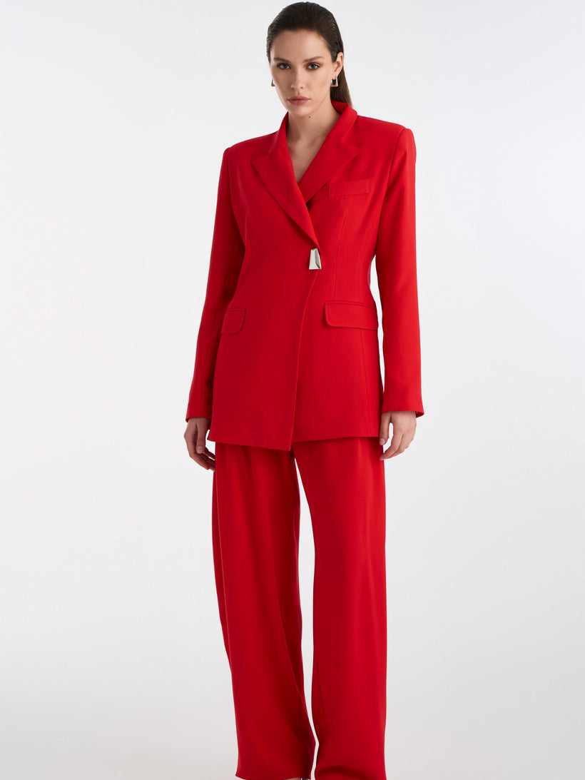 Crepe Long Pants Red