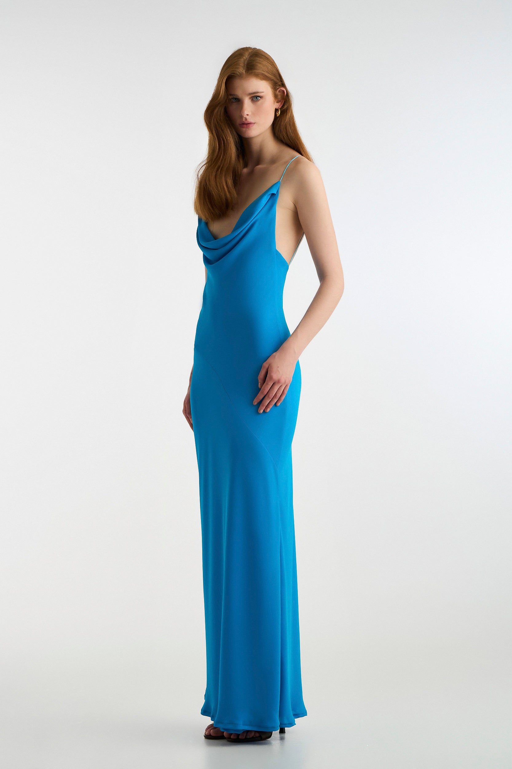 Slip Crepe Dress Denim Blue