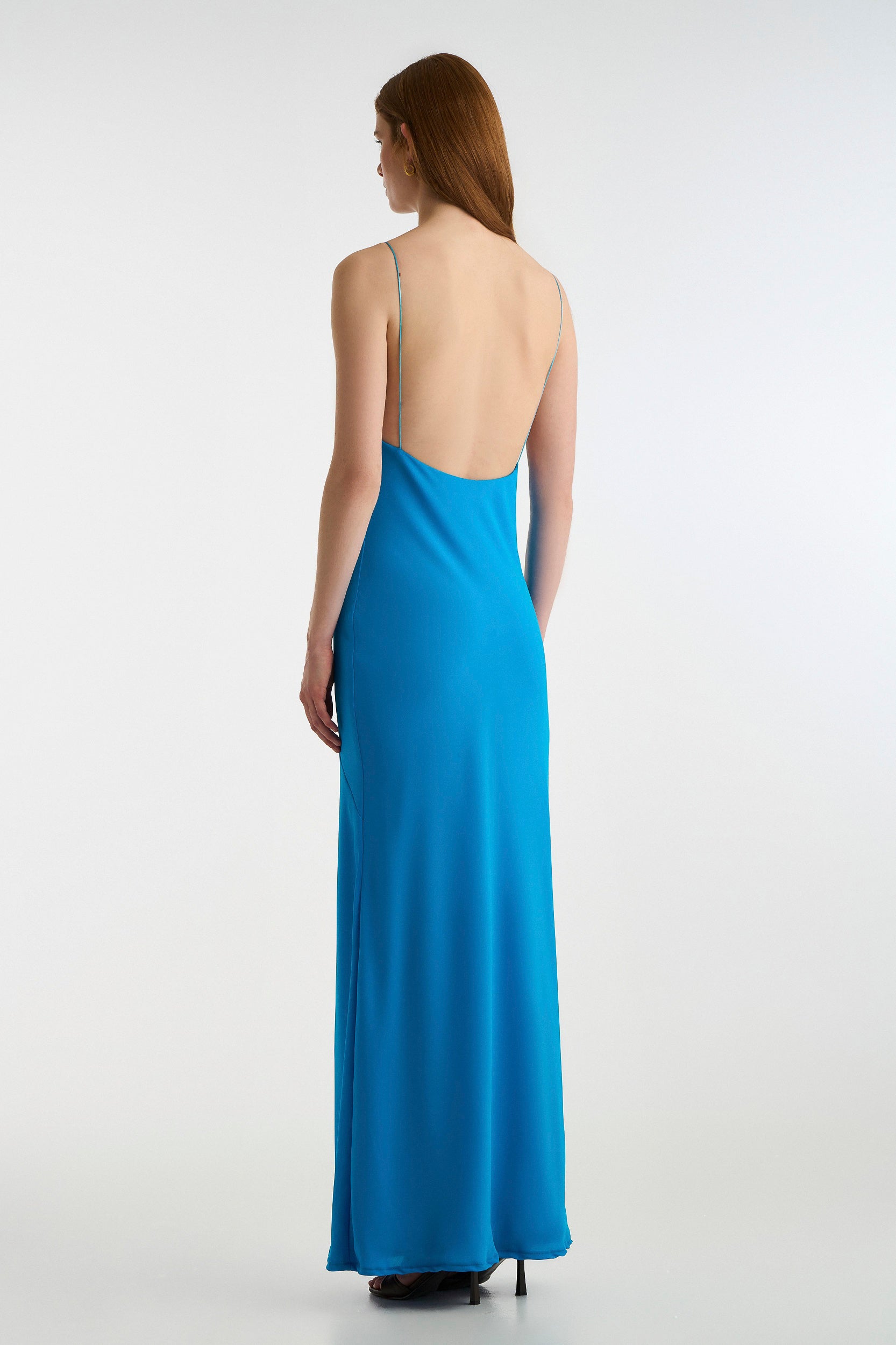 Slip Crepe Dress Denim Blue