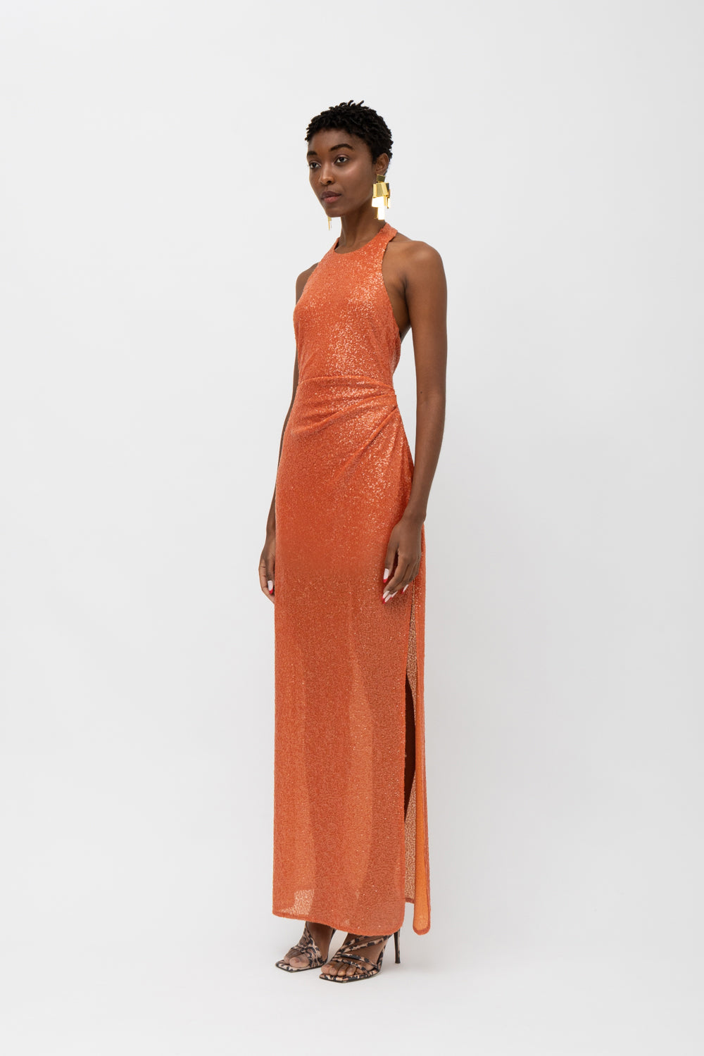 NAISHA ORANGE DRESS SEQUIN