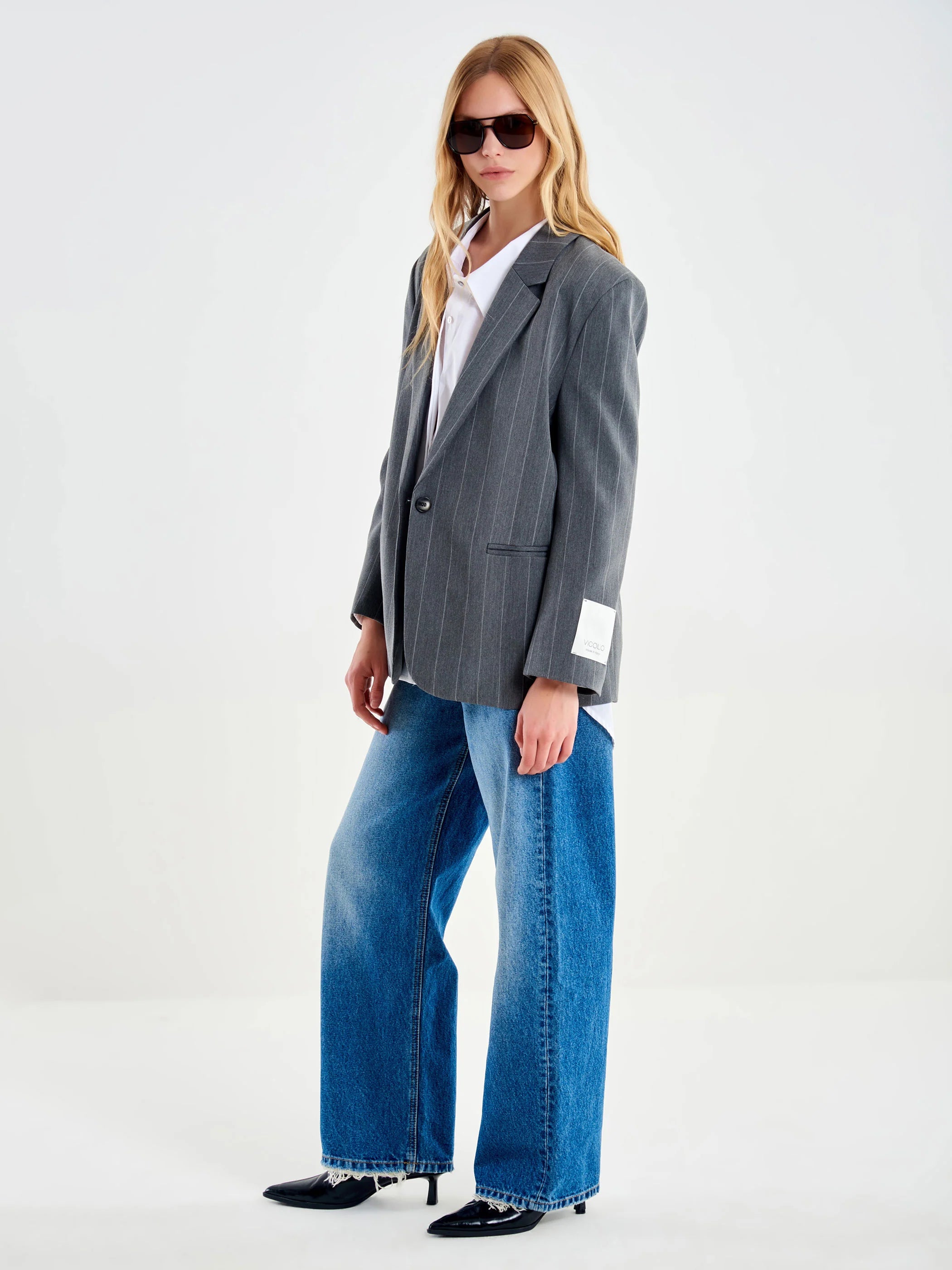 Pinstripe Single-Breasted Blazer