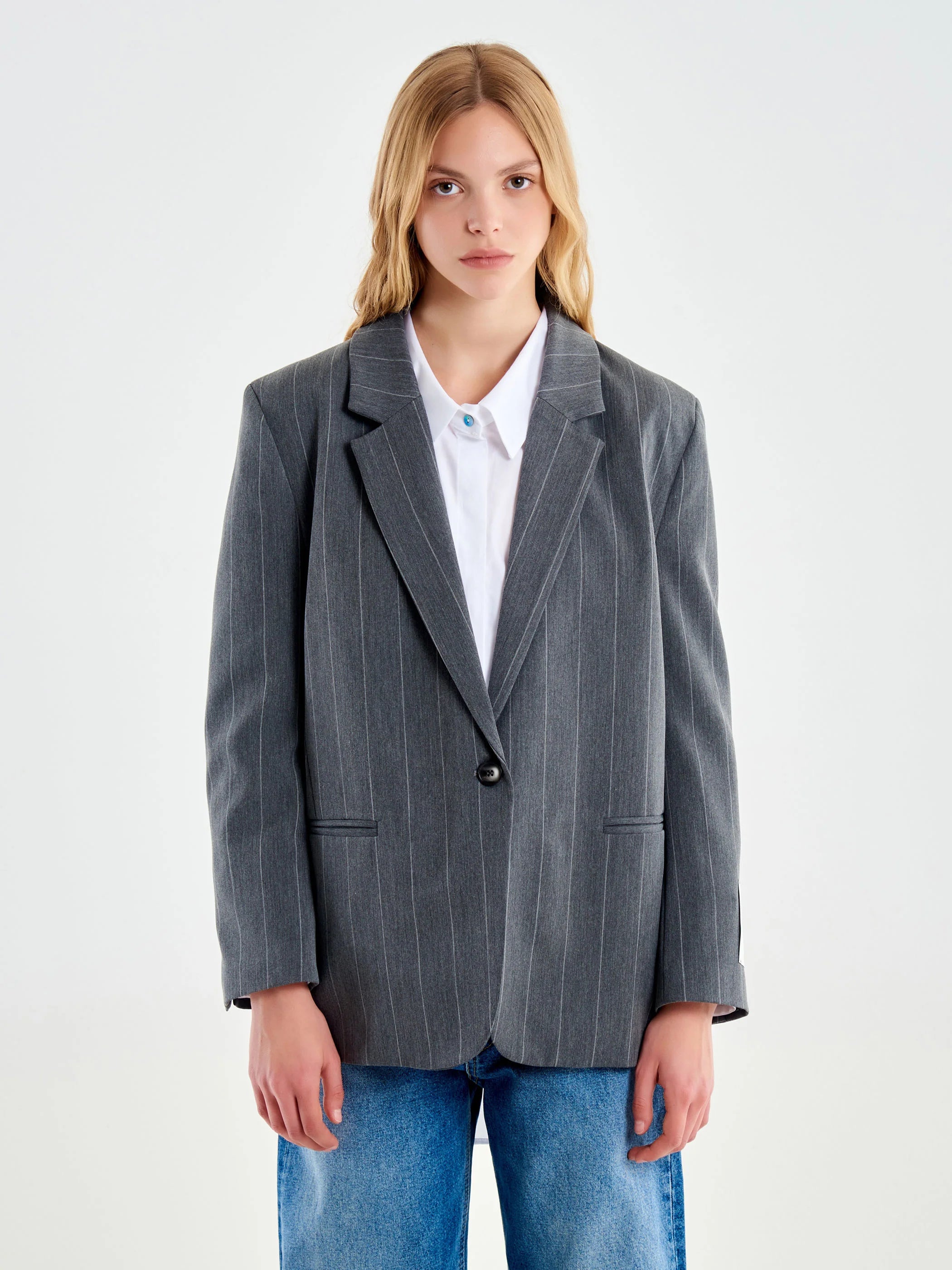 Pinstripe Single-Breasted Blazer