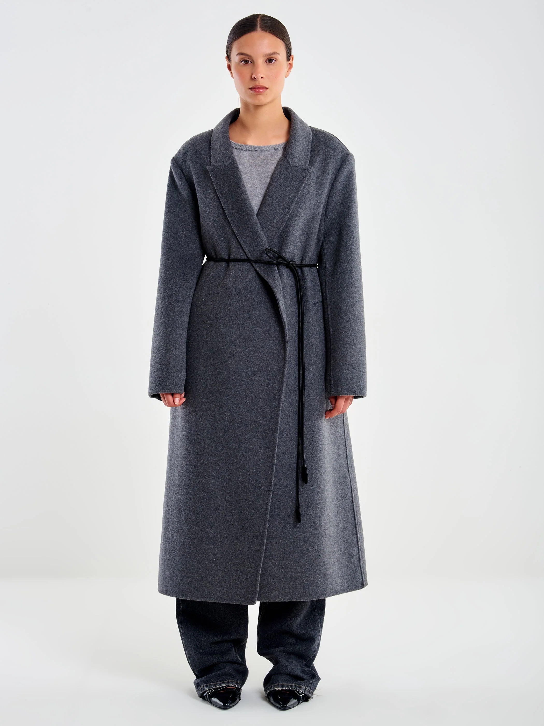 Long Coat with Belt Anthracite Grey TF0029