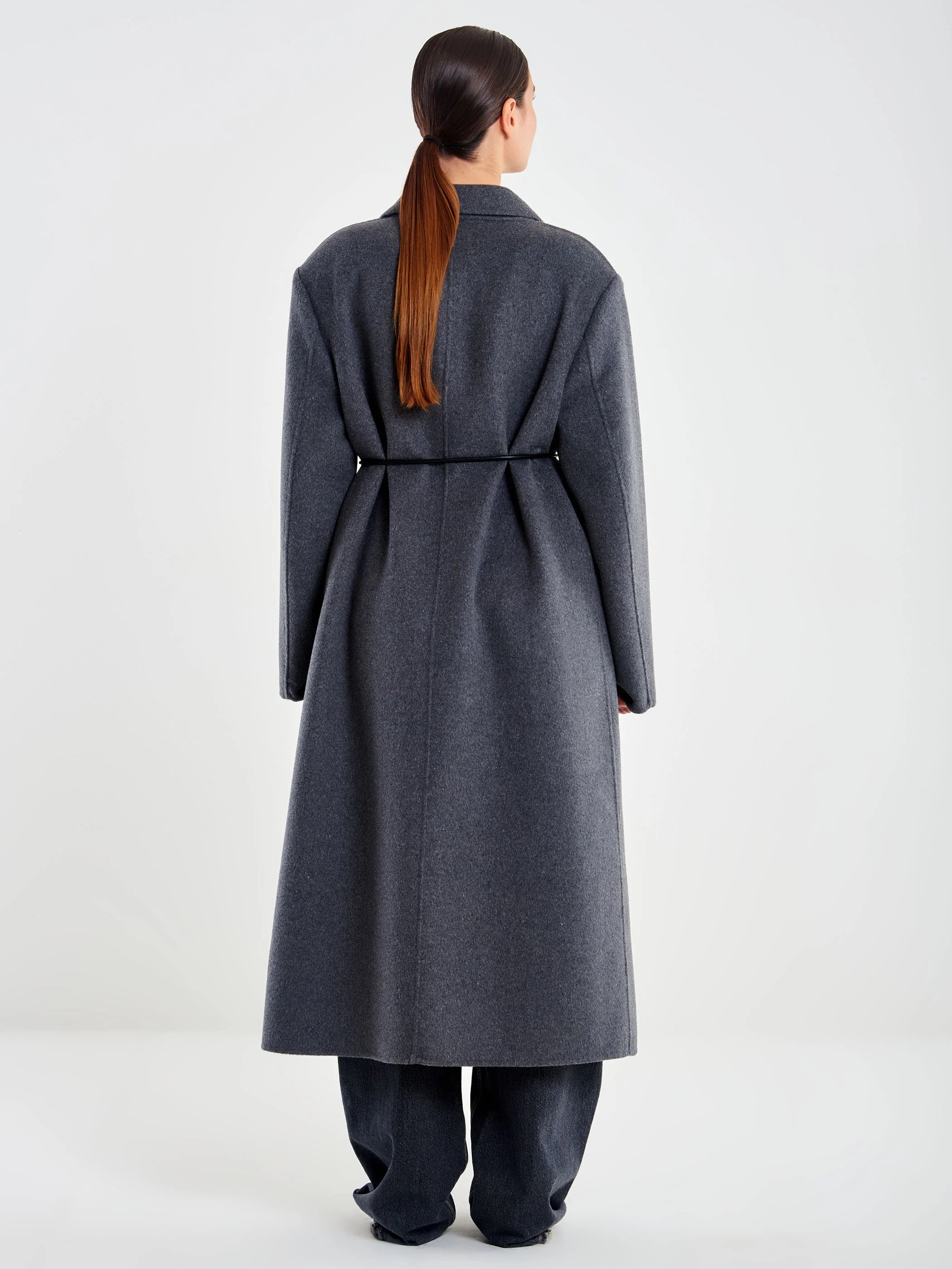 Long Coat with Belt Anthracite Grey TF0029