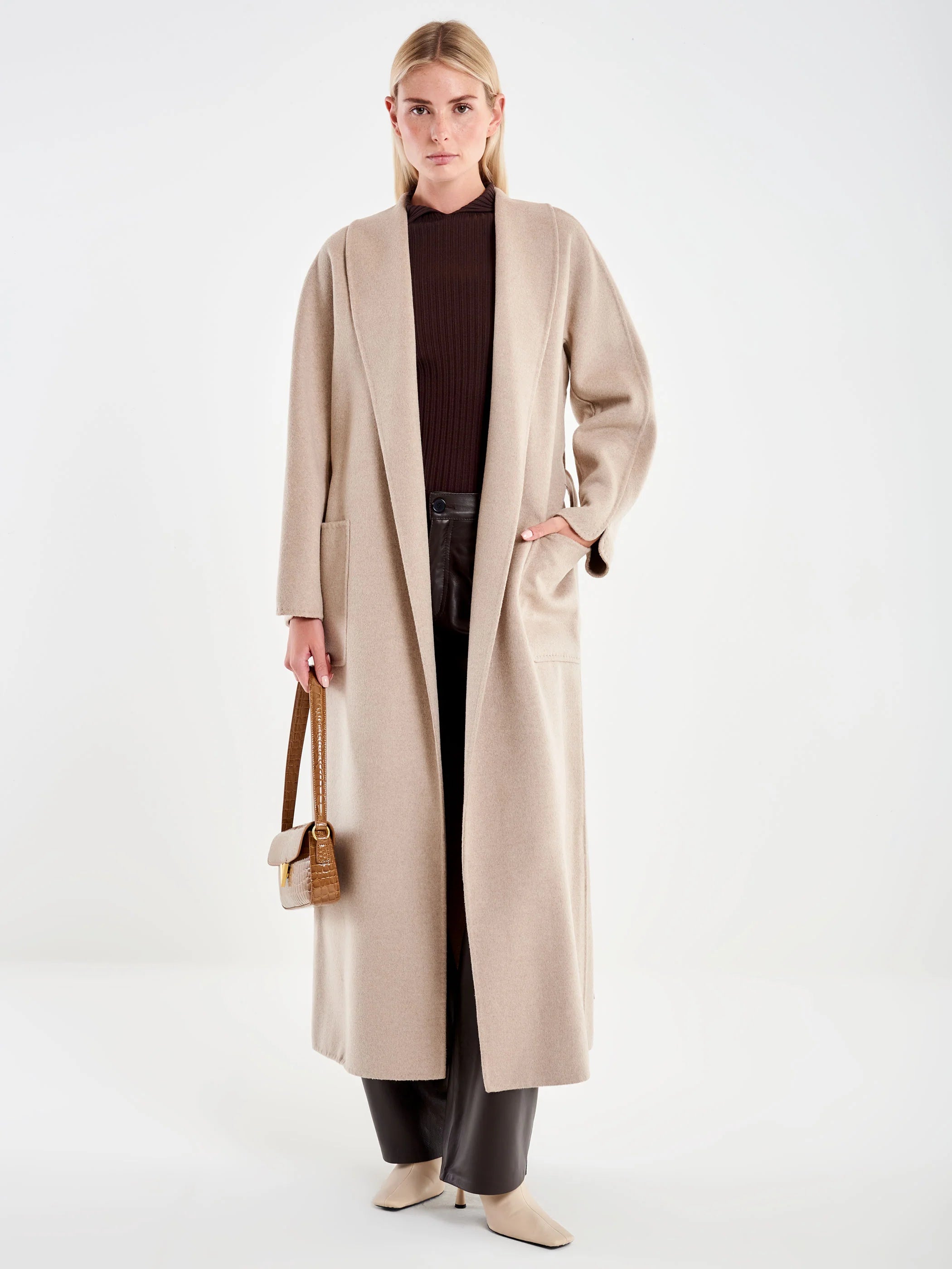 Long Coat with Belt Beige TF0004
