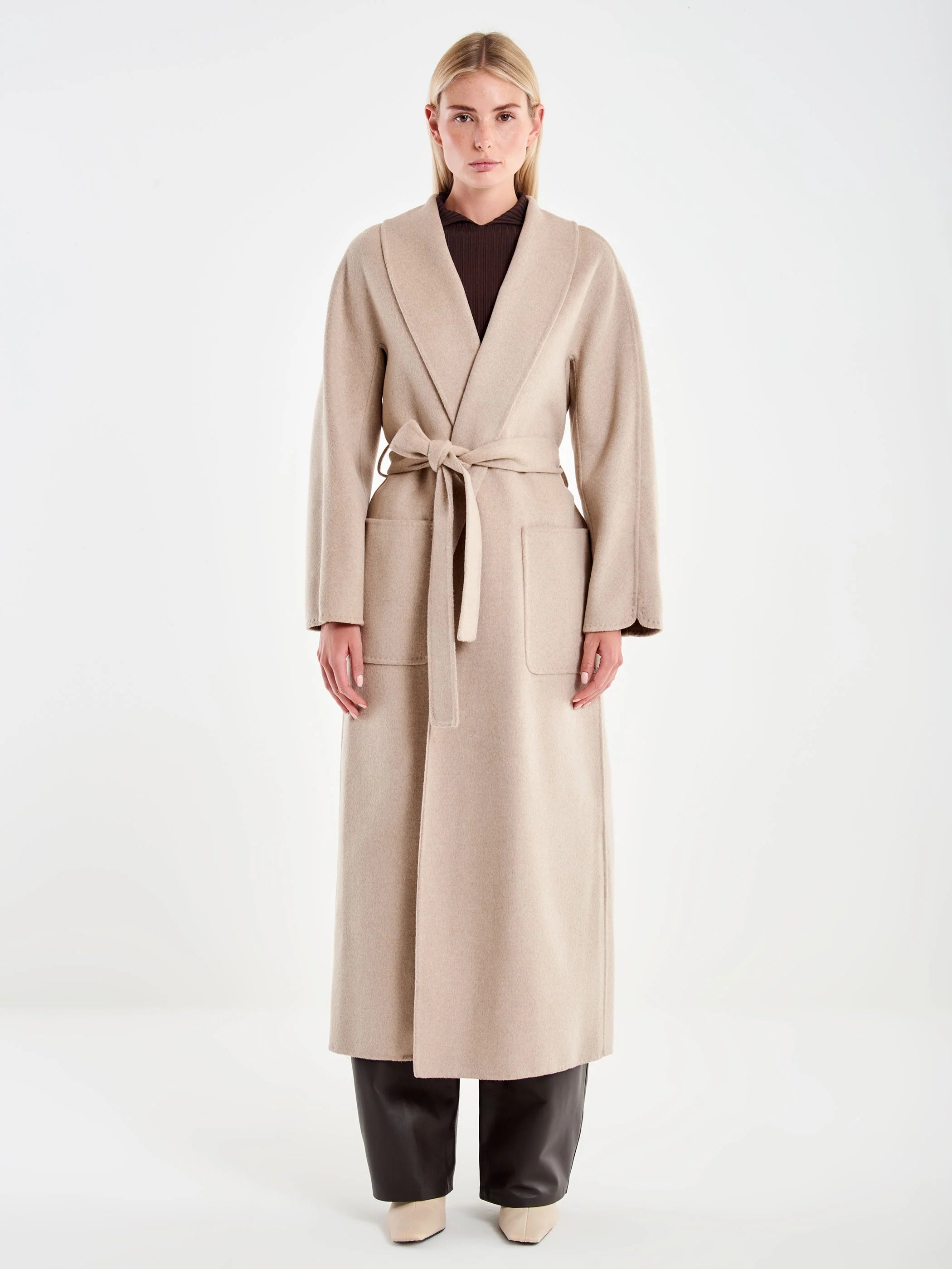 Long Coat with Belt Beige TF0004