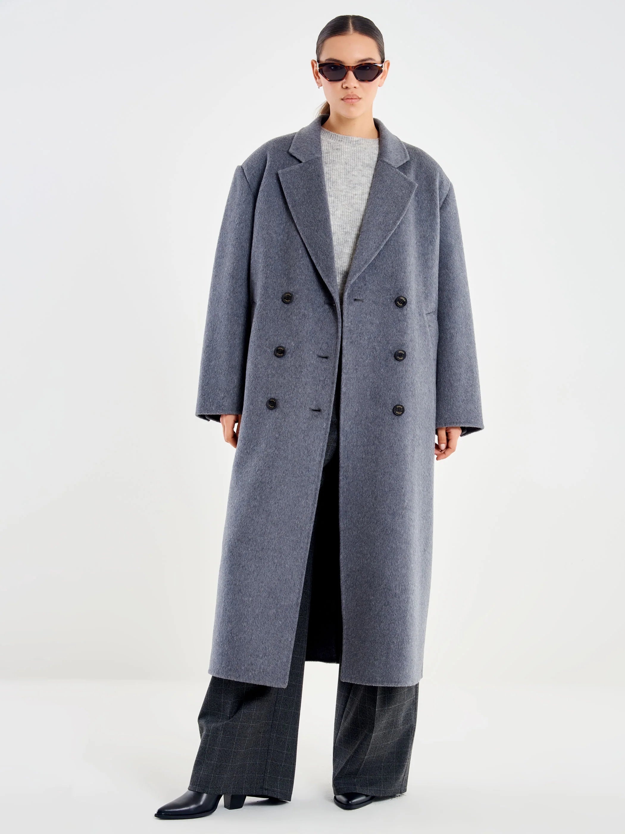 Anthracite Grey Maxi Shoulder Coat TF0008