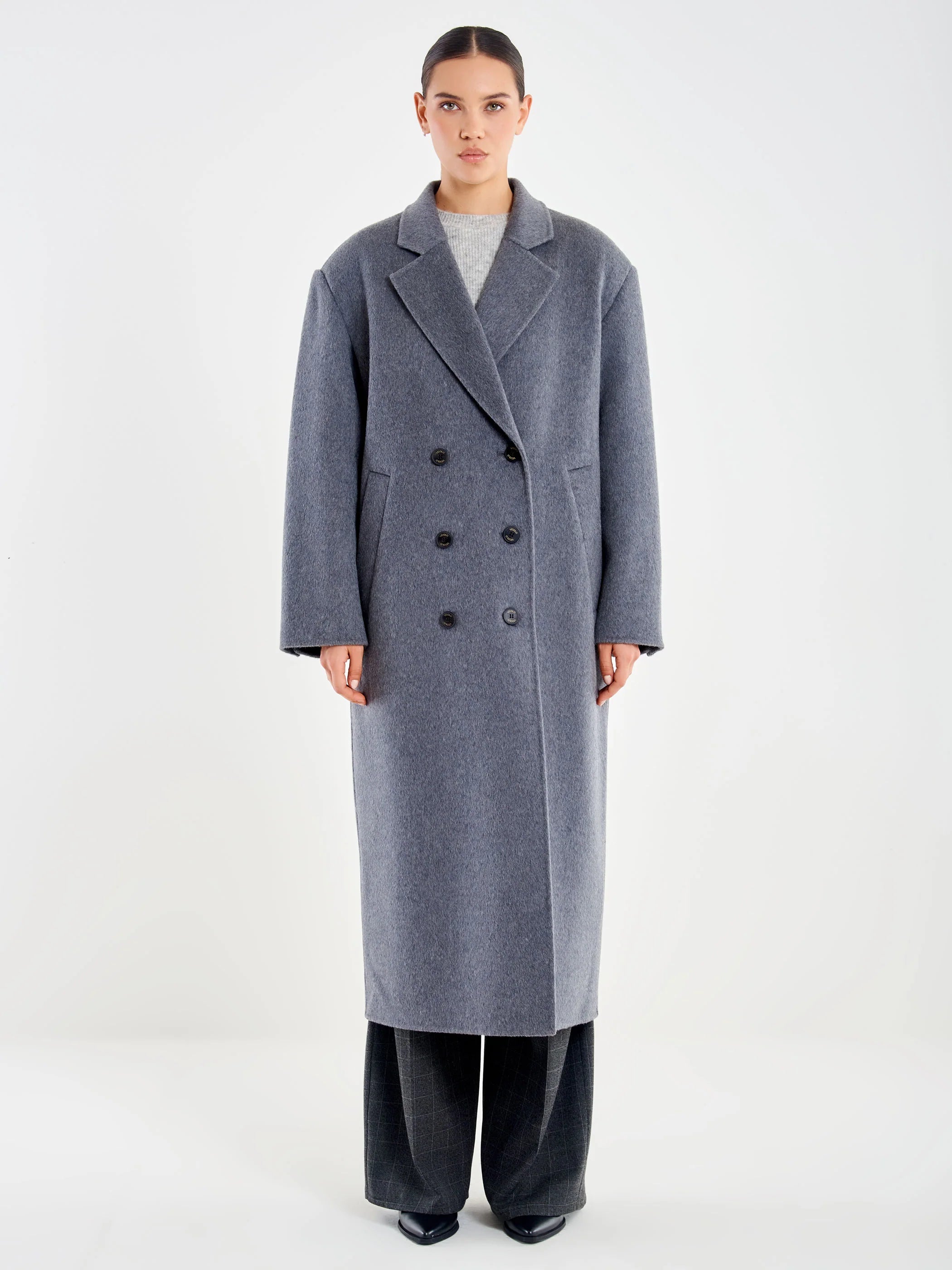Anthracite Grey Maxi Shoulder Coat TF0008