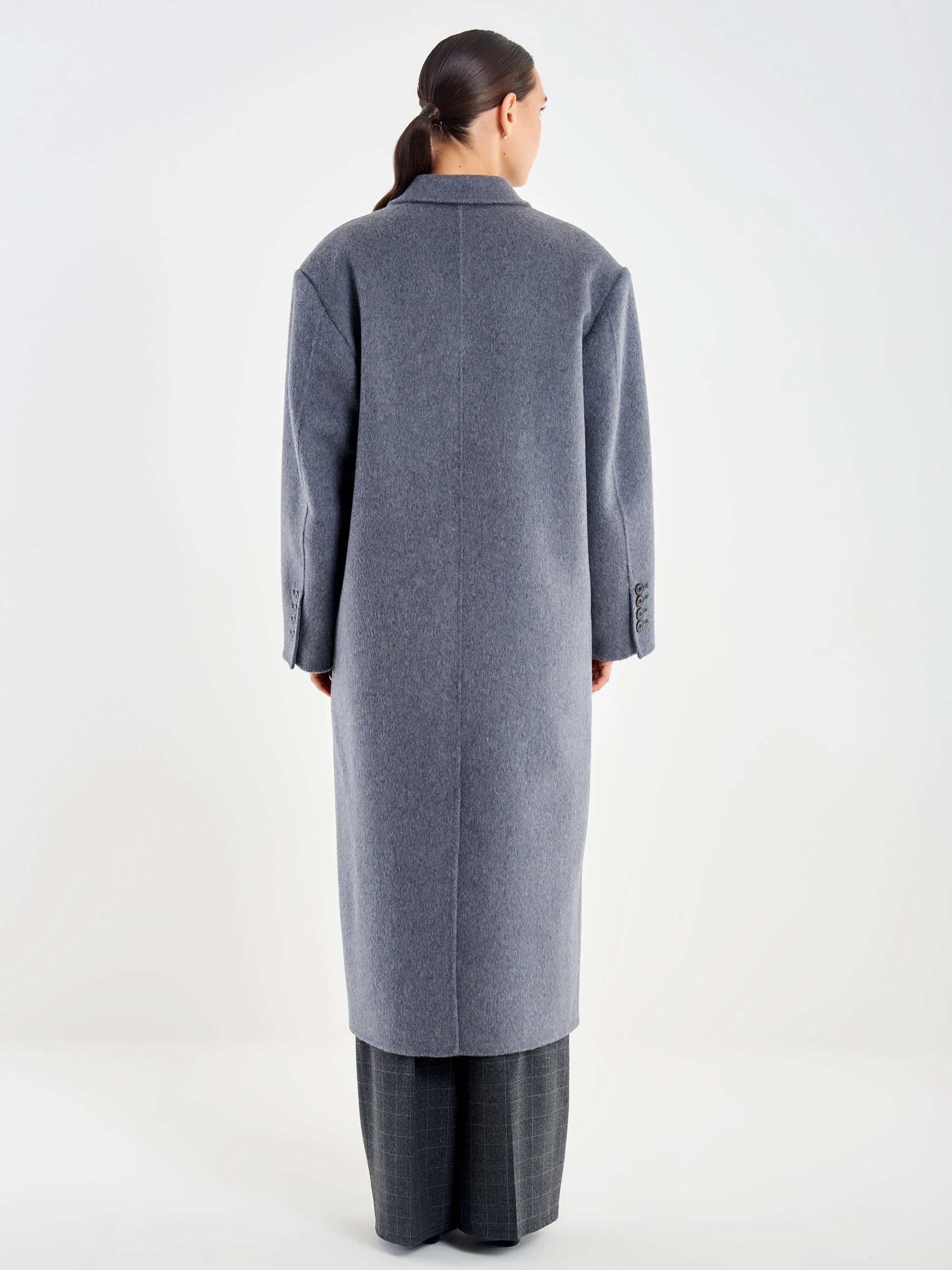 Anthracite Grey Maxi Shoulder Coat TF0008