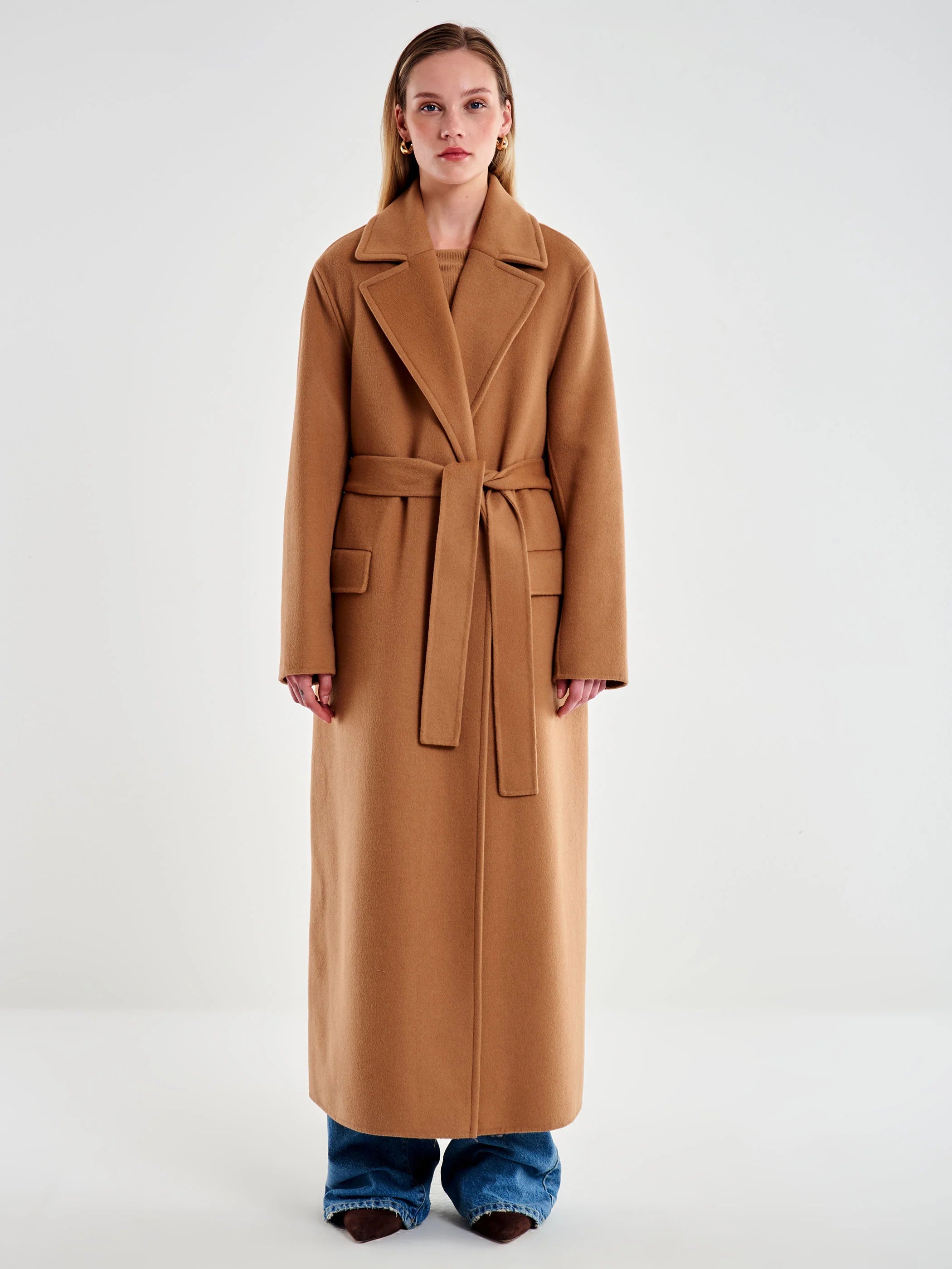 Camel Padded Belted Coat TF0058