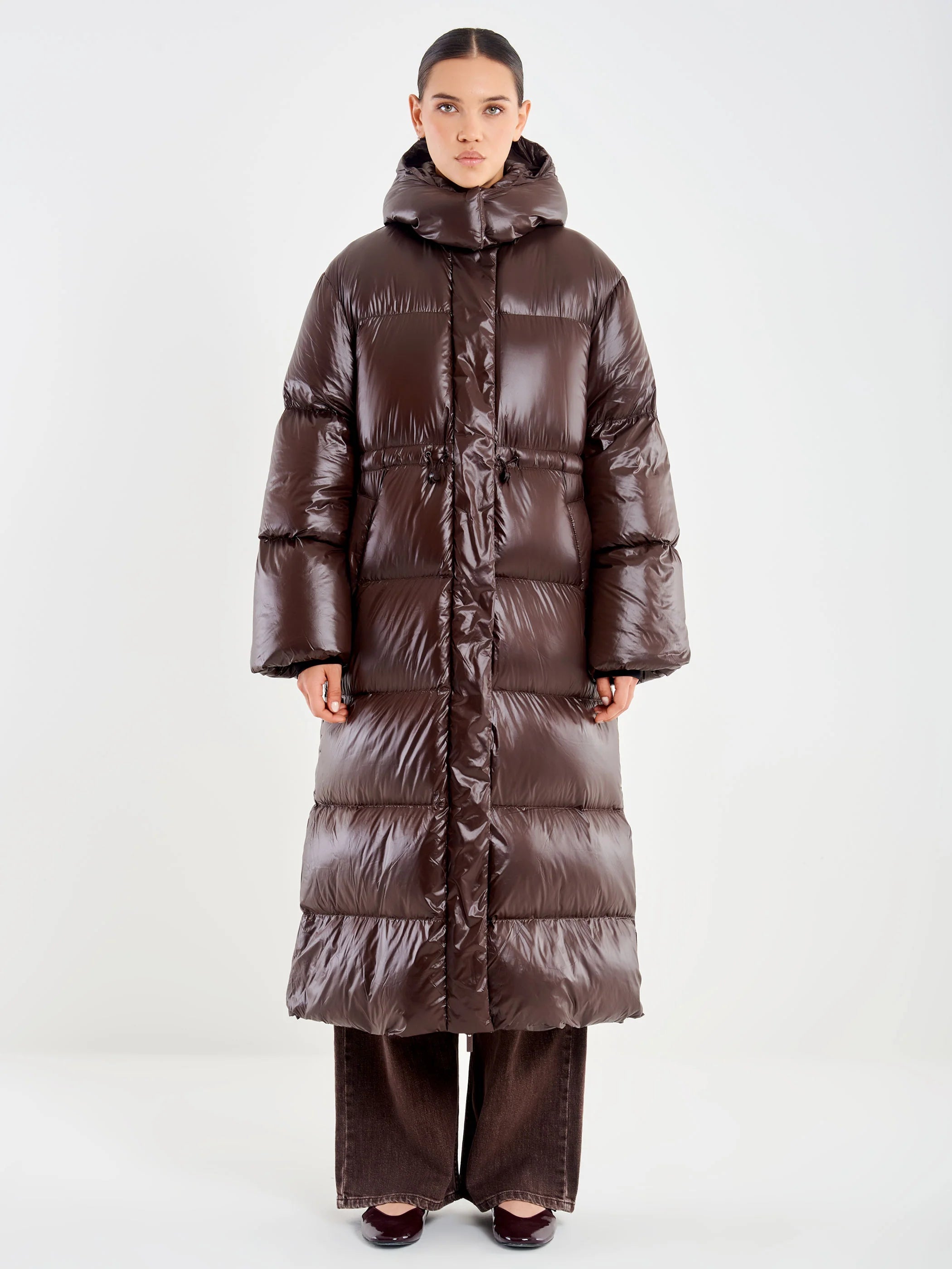 Long Down Jacket with Elastic Waist TF0086