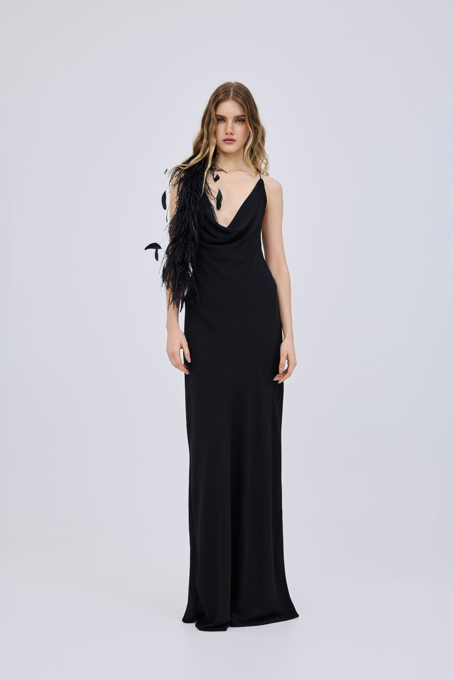 Chiffon Feather Maxi Dress