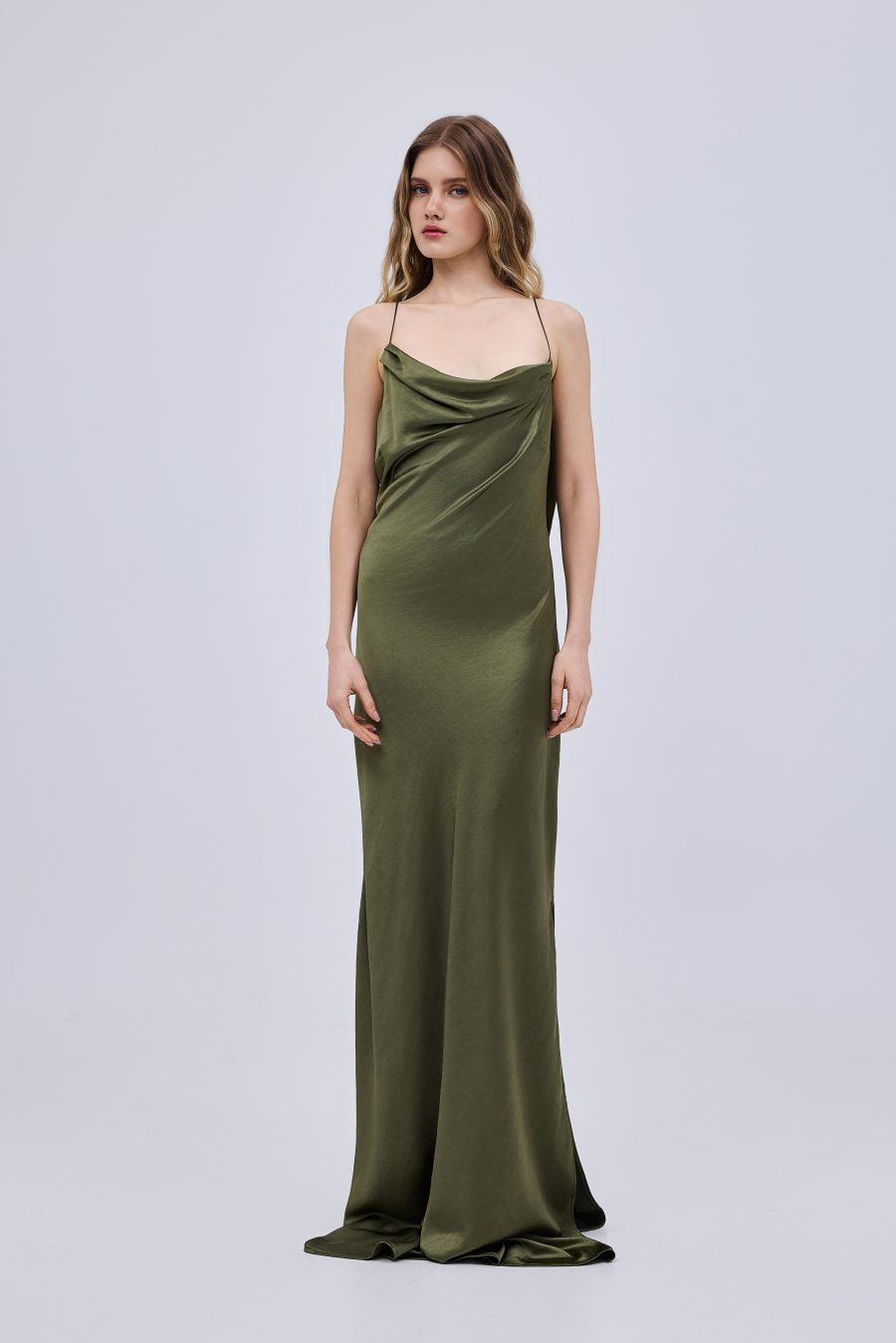 Drape Maxi Olive Dress HR780