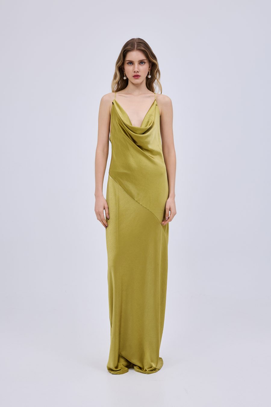 Satin Maxi Dress Lime Yellow