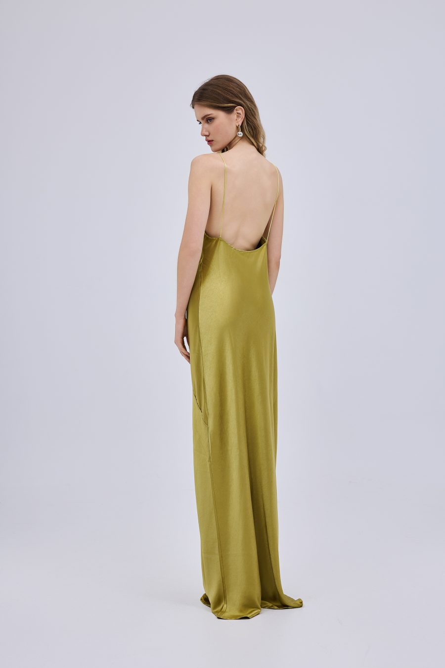 Satin Maxi Dress Lime Yellow