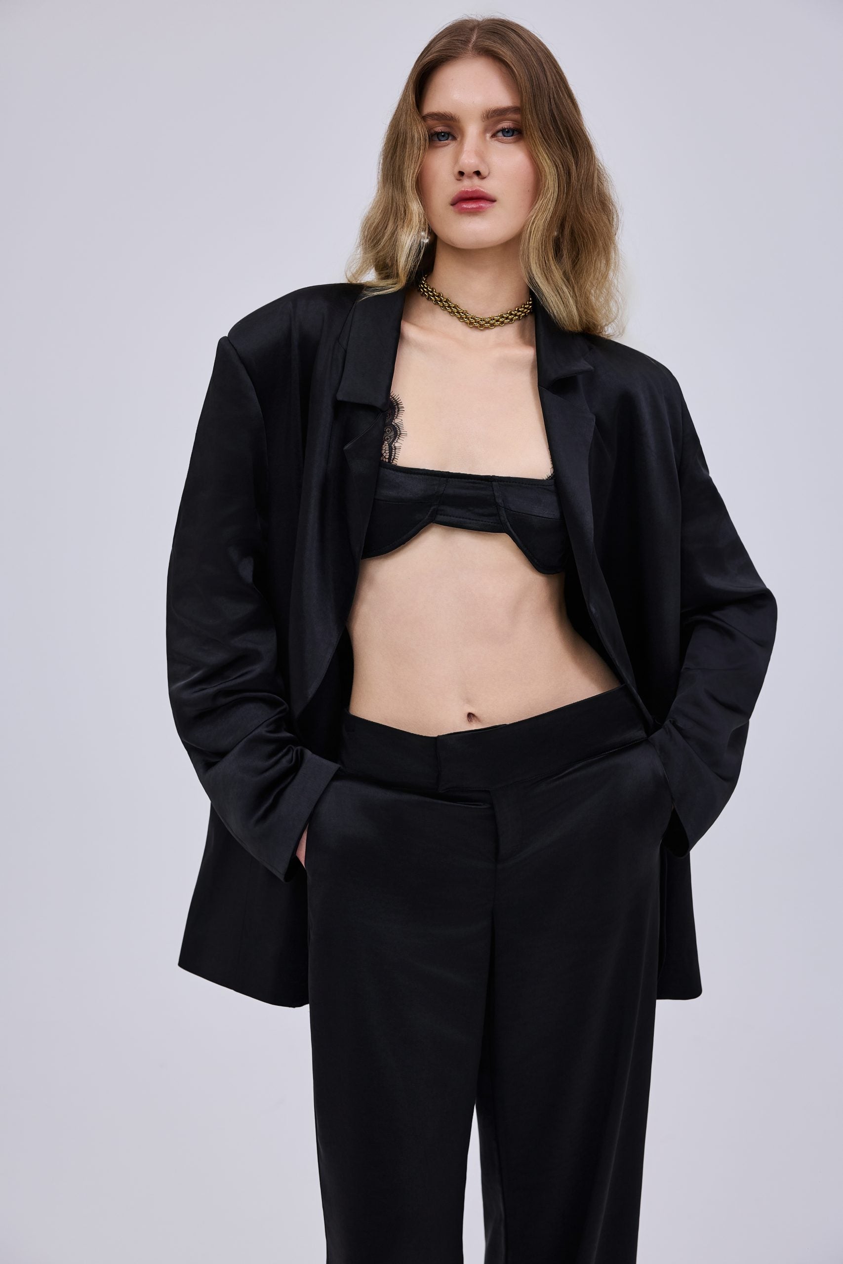 Satin Black Blazer