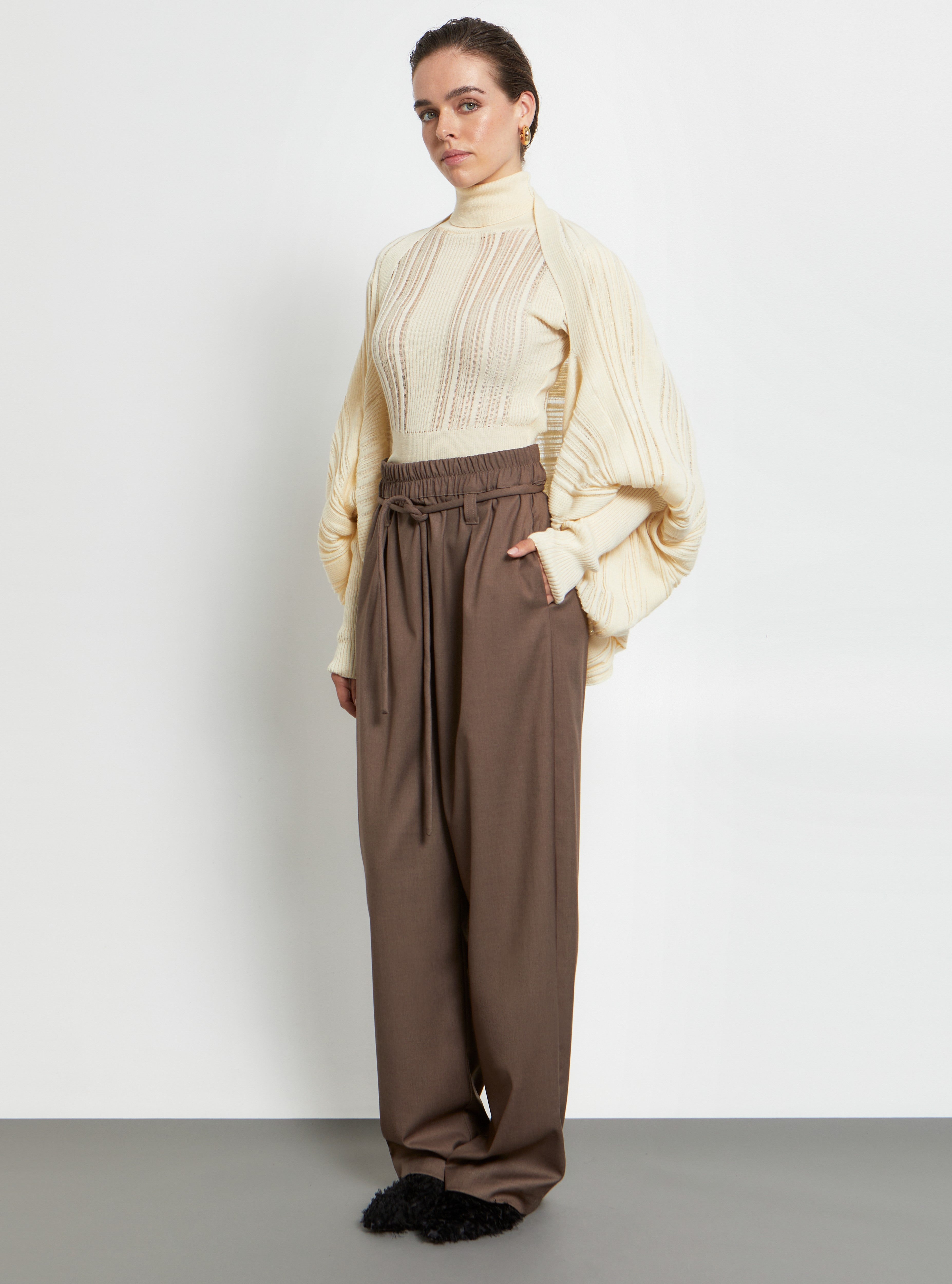 W26229 PANTS WITH ELASTIC WAIST  AND CORD BELT