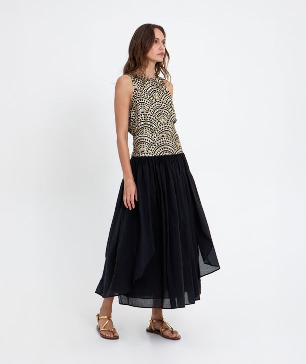 Black gold cotton embroidered New Triangle skirt