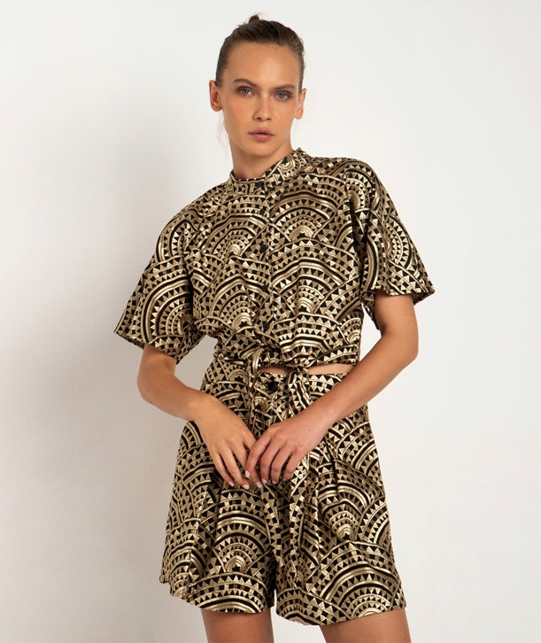 Black gold cotton shorts