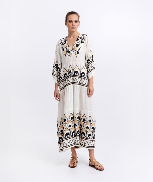 Ivory black embroidered Phoenix maxi dress 4033201