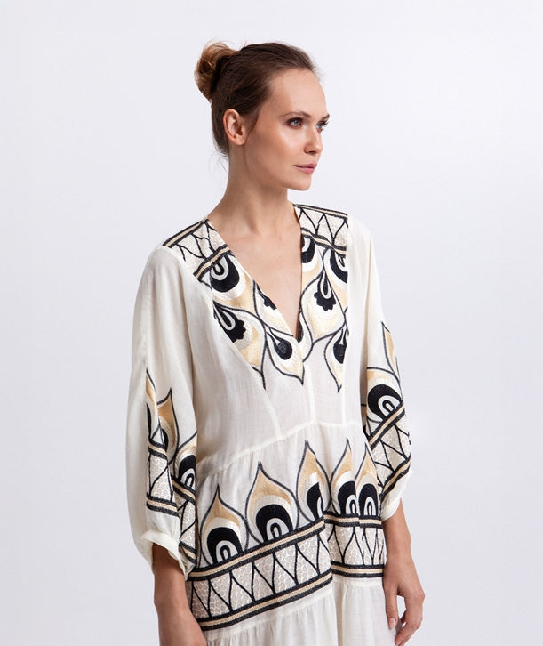 Ivory black embroidered Phoenix maxi dress 4033201