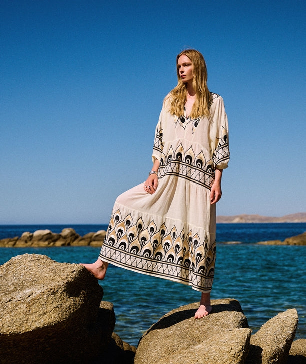 Ivory black embroidered Phoenix maxi dress 4033201
