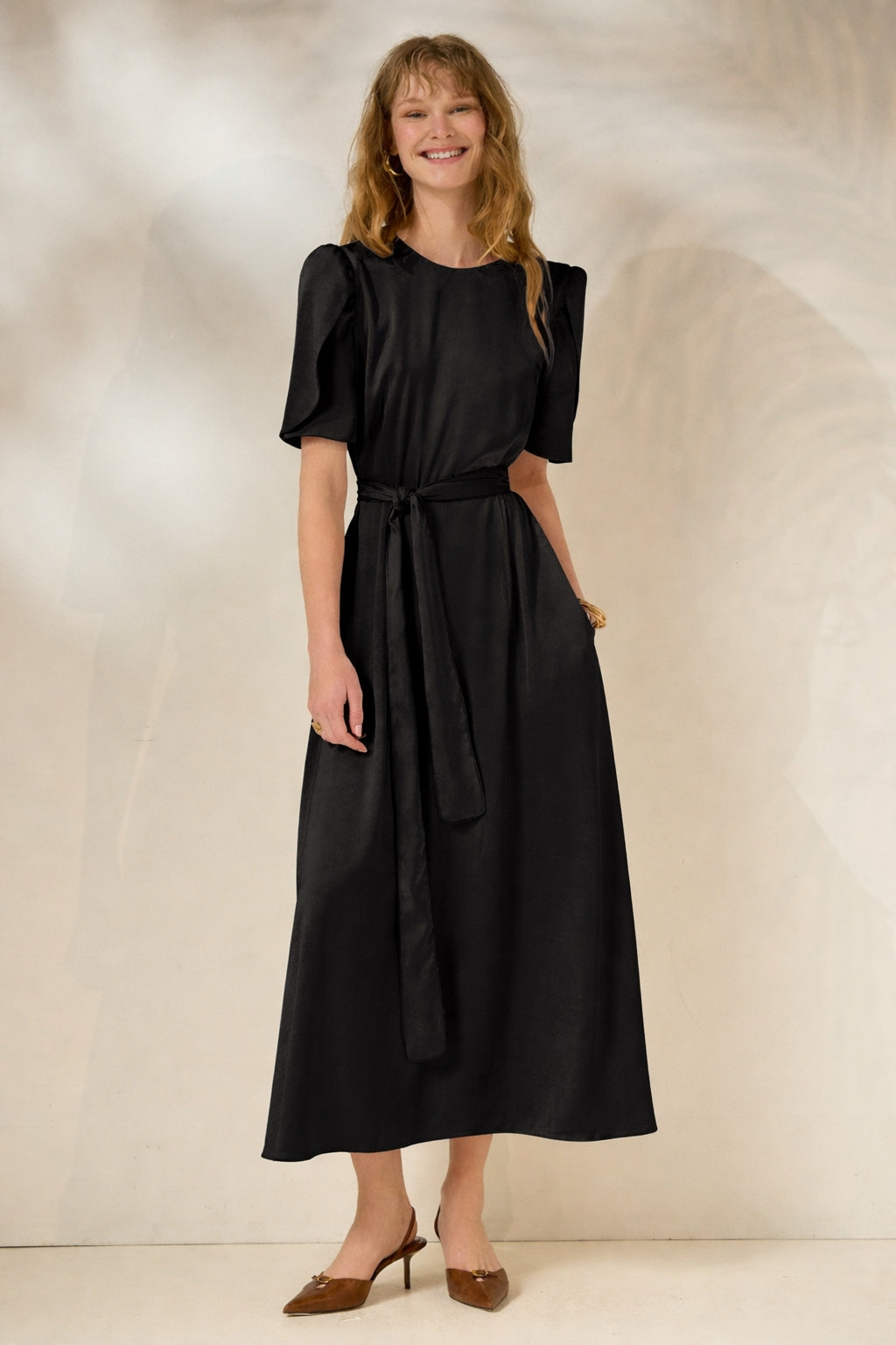 ‘LYDIA’ SATIN MIDI DRESS (BLACK)