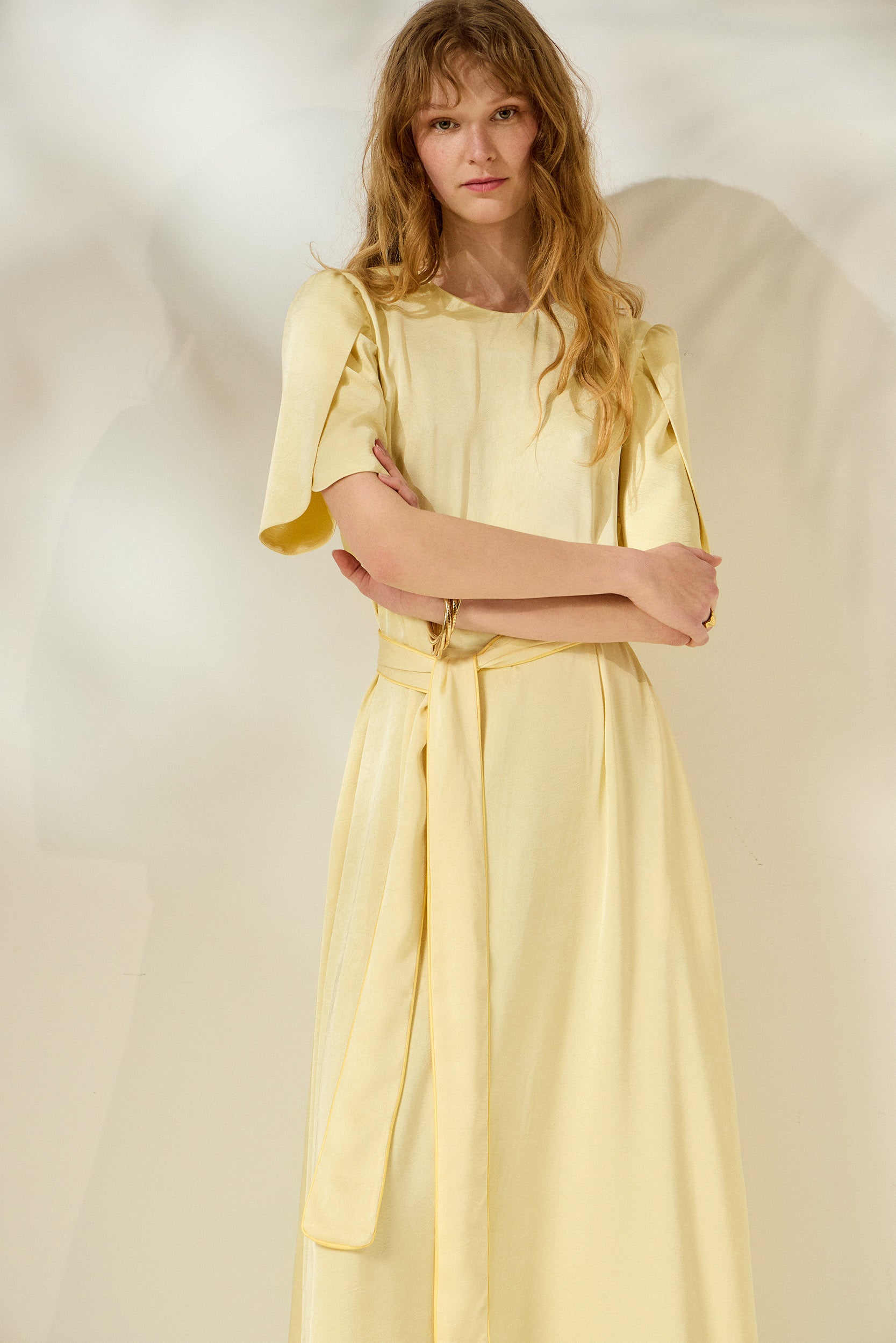 ‘LYDIA’ SATIN MIDI DRESS (PALE YELLOW)