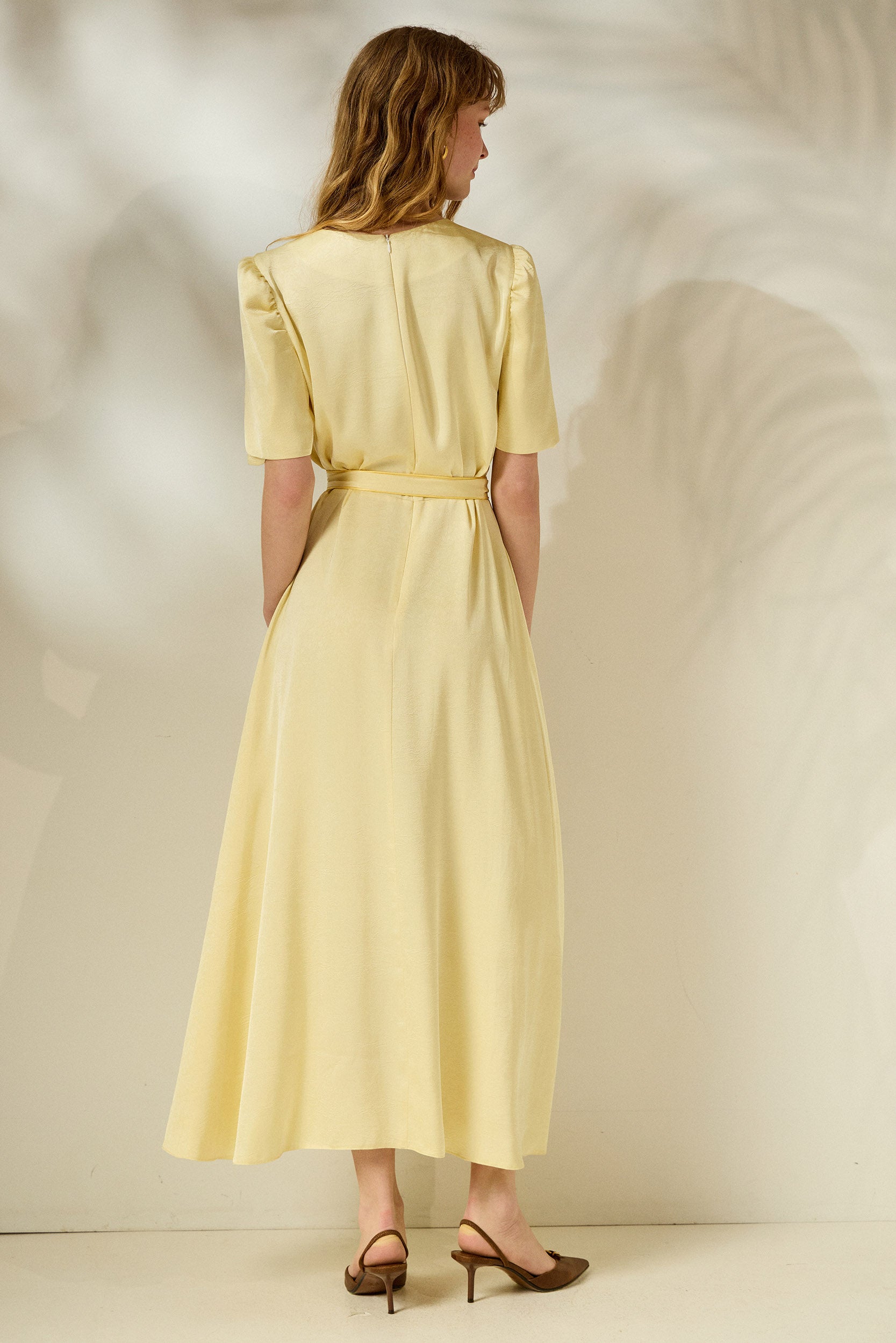 ‘LYDIA’ SATIN MIDI DRESS (PALE YELLOW)