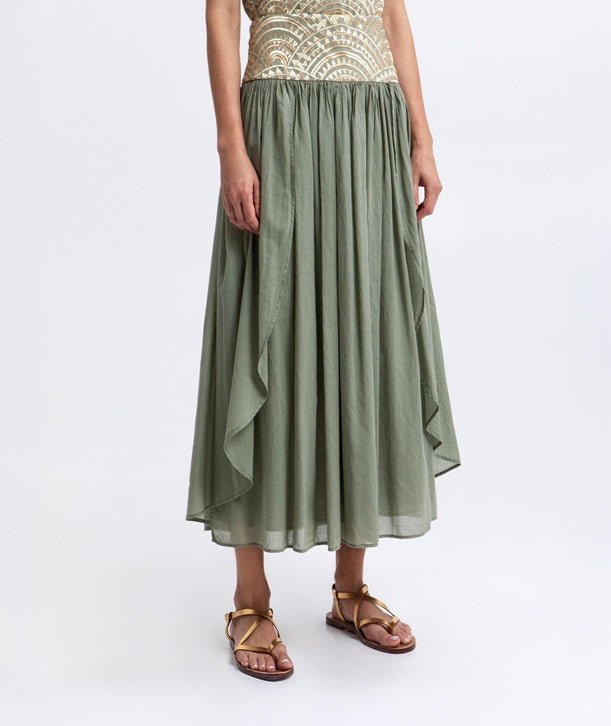Sage gold cotton embroidered New Triangle skirt