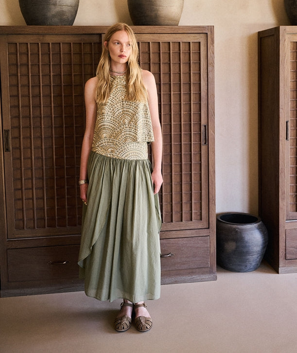 Sage gold cotton embroidered New Triangle skirt