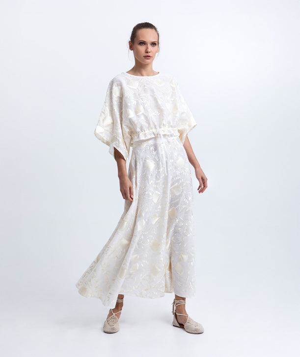 White champagne embroidered Blossom crop top 4054105