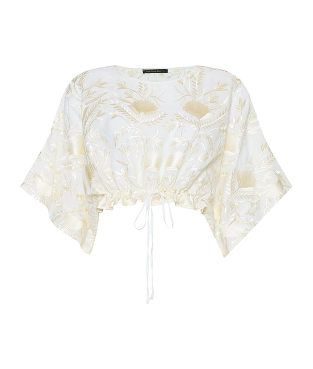 White champagne embroidered Blossom crop top 4054105