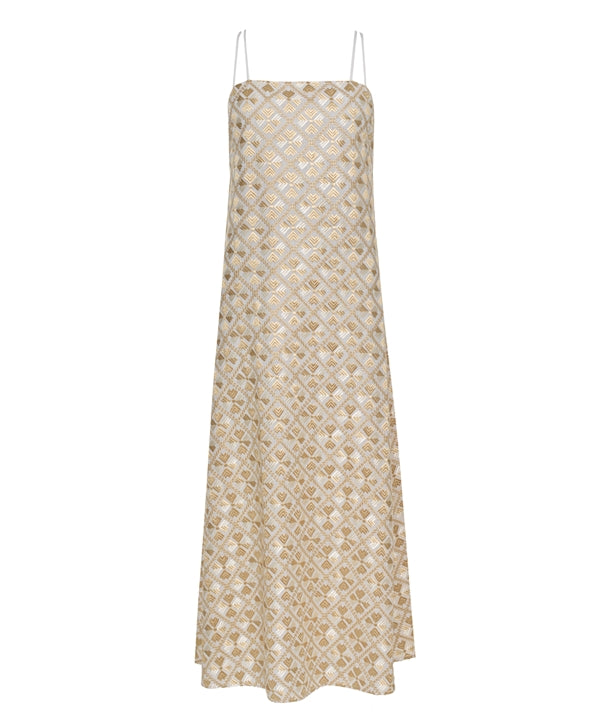 White gold champagne embroidered Flakes midi dress 4063132