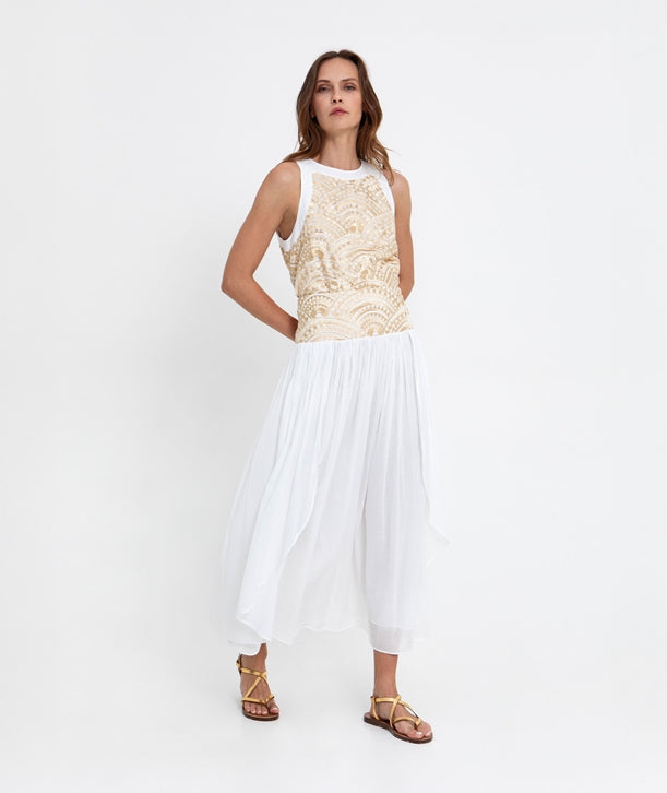 White gold cotton embroidered New Triangle skirt 3112013